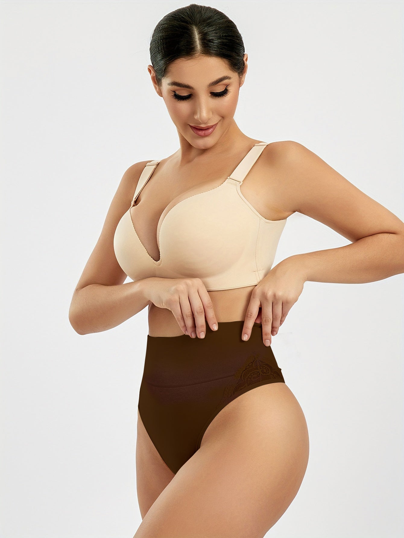 Women's Lace Thong Shapewear, High Waisted Shaping Thong Panties Underwear