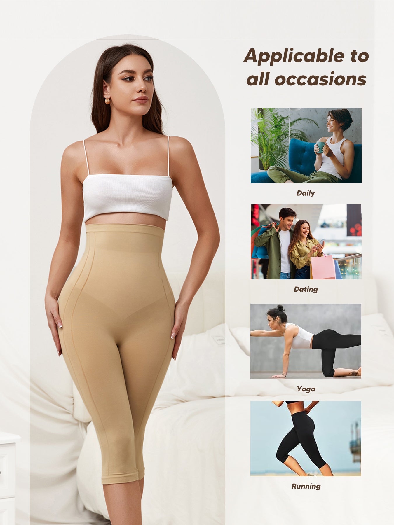 Capri Leggings for Women Tummy Control Seamless Shapewear Thigh Slimmer