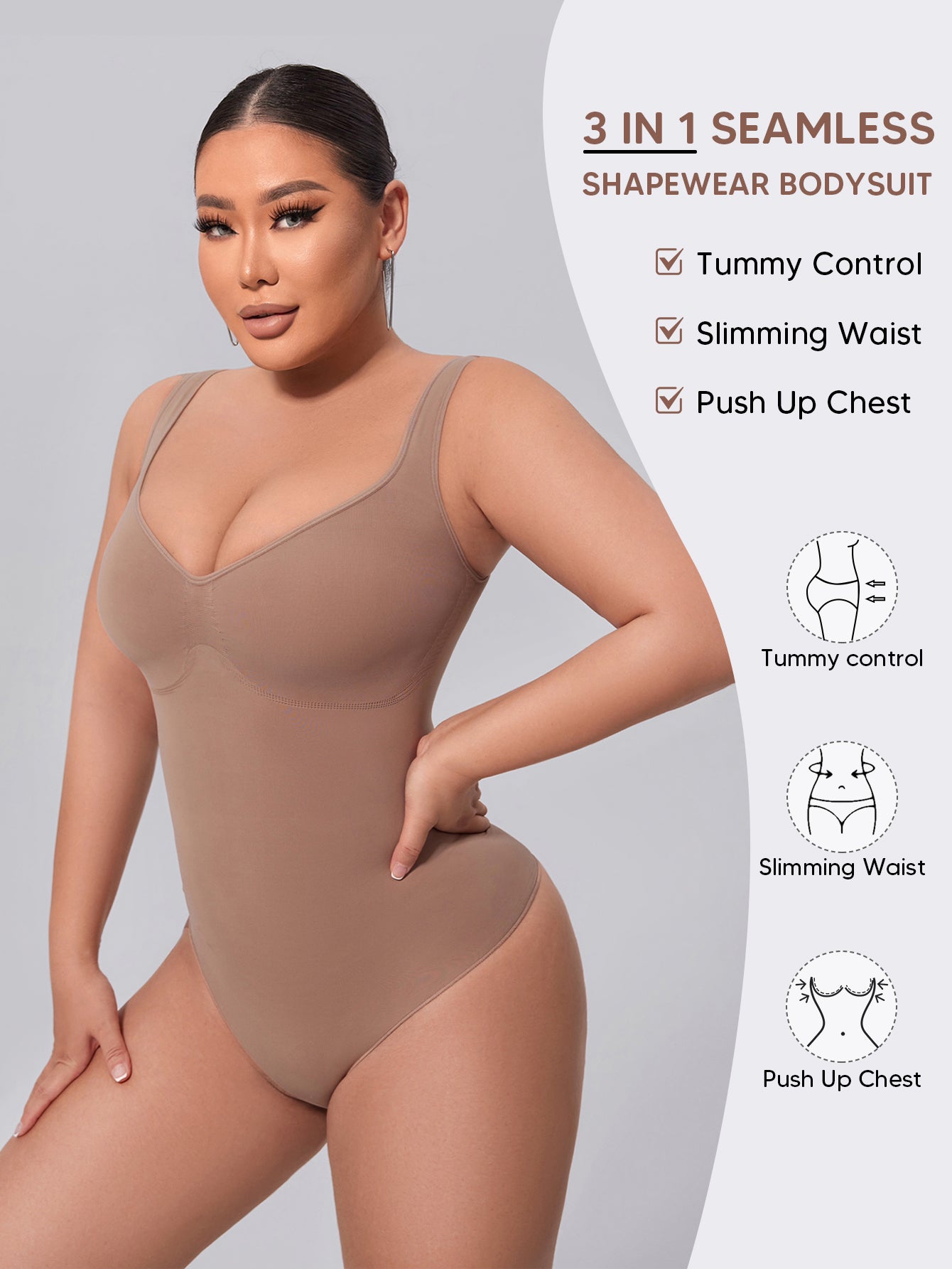 Shapewear Bodysuit for Women Tummy Control V-Neck Tank Top Thong Body Shaper