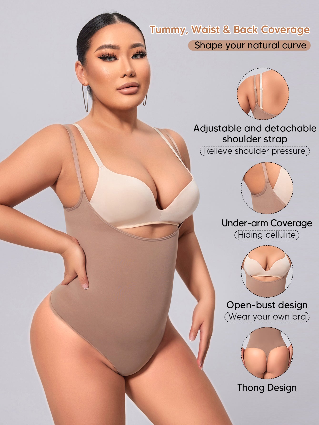 Thong Shapewear Bodysuit for Women Open Bust Sculpting Lifting Body Shaper