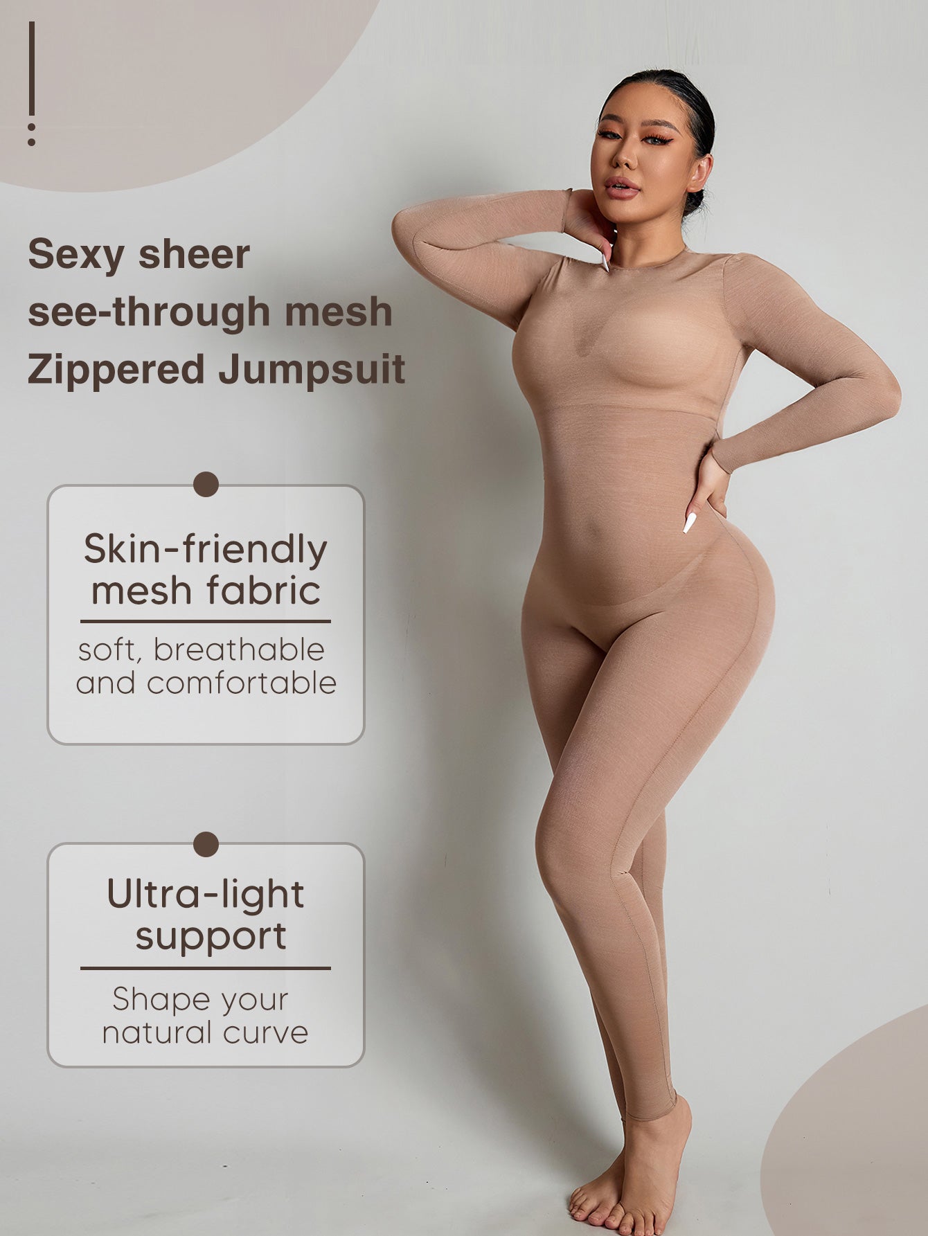Sexy Sheer See Through Mesh Zippered Jumpsuit For Women Bodycon Outfits