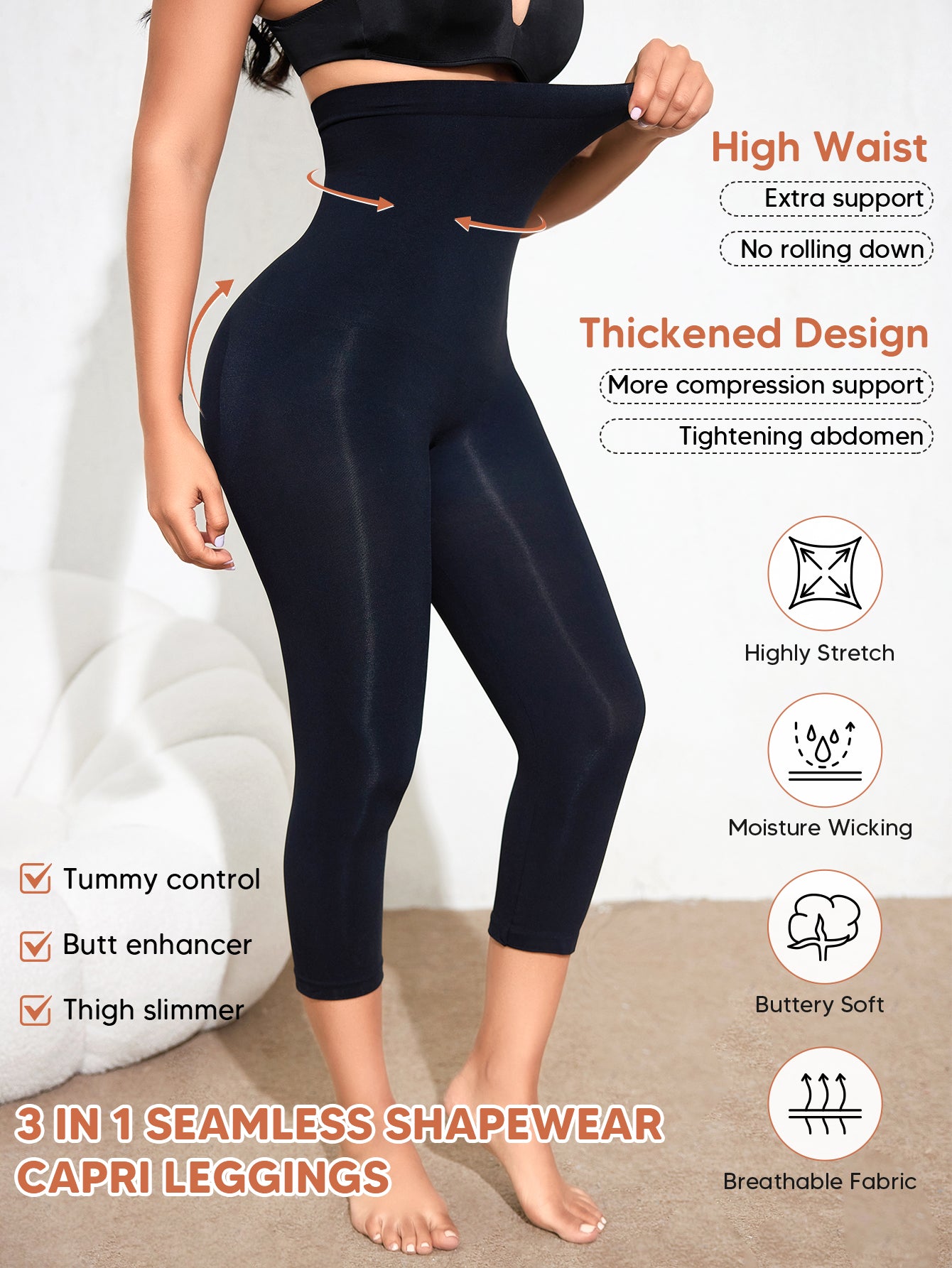 Seamless Tummy Control Compression Leggings Butt Lifting Stretchy Capri