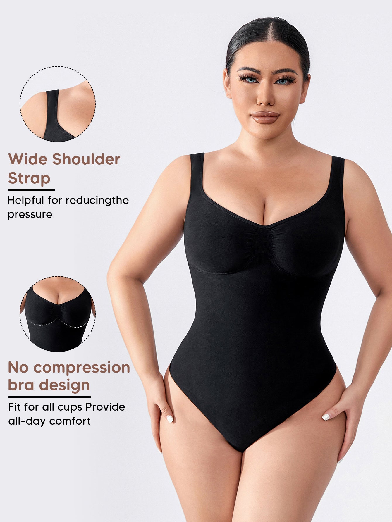 Shapewear Bodysuit for Women Tummy Control V-Neck Tank Top Thong Body Shaper
