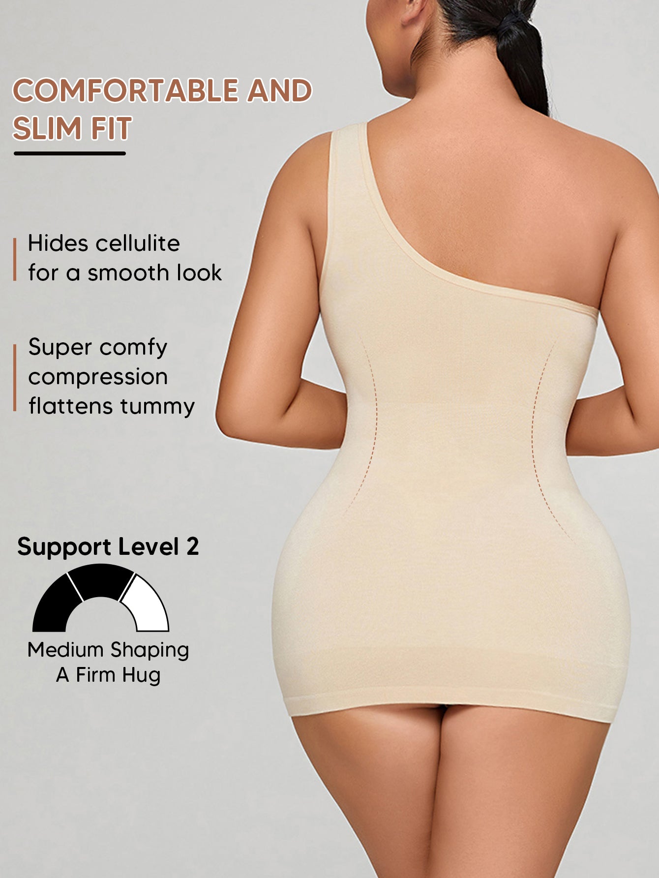 Sleeveless Shapewear Top One Shoulder Dress Slip Body Shaper Bodycon Mini Dresses