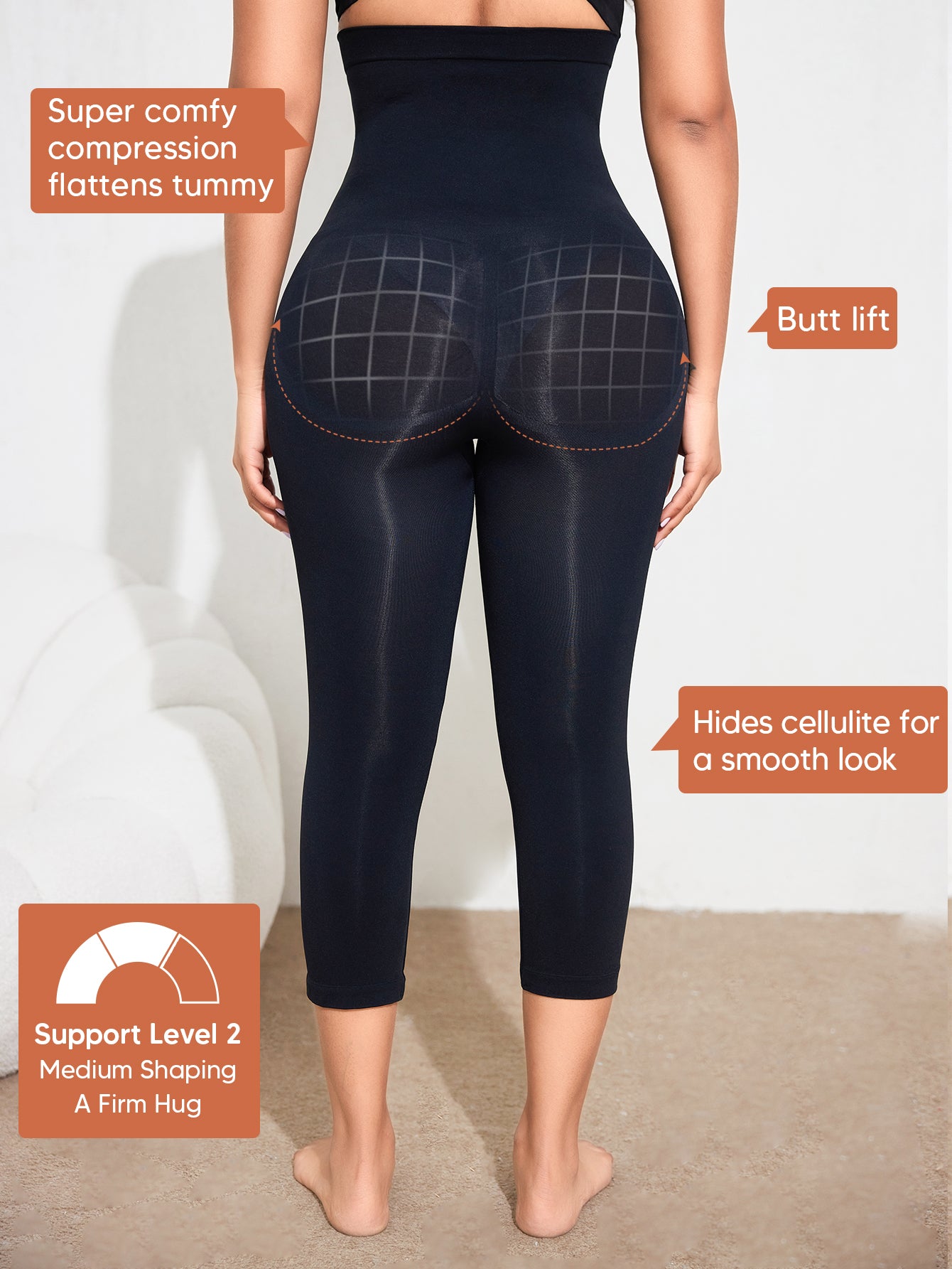 Seamless Tummy Control Compression Leggings Butt Lifting Stretchy Capri
