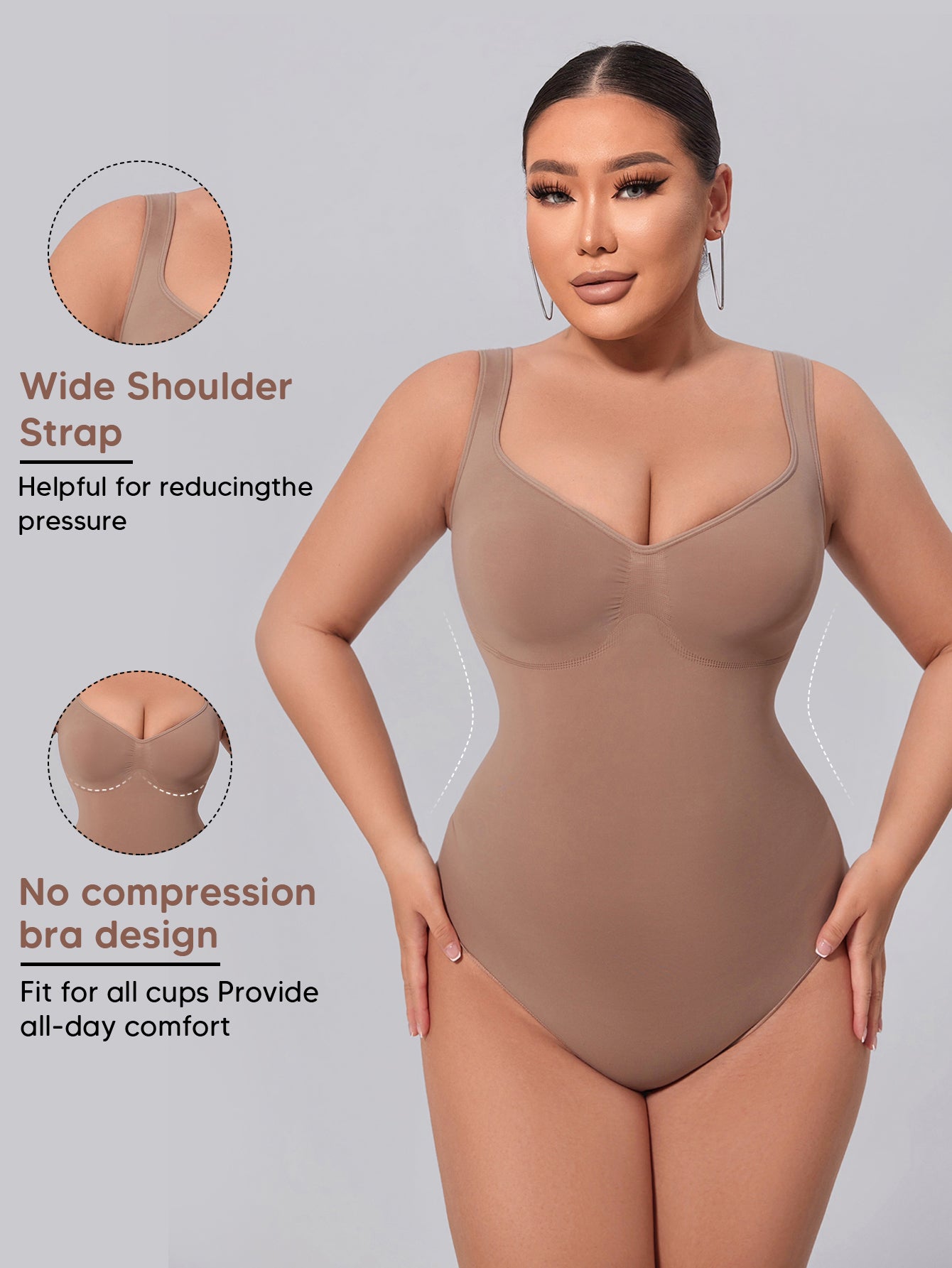 Shapewear Bodysuit for Women Tummy Control V-Neck Tank Top Thong Body Shaper