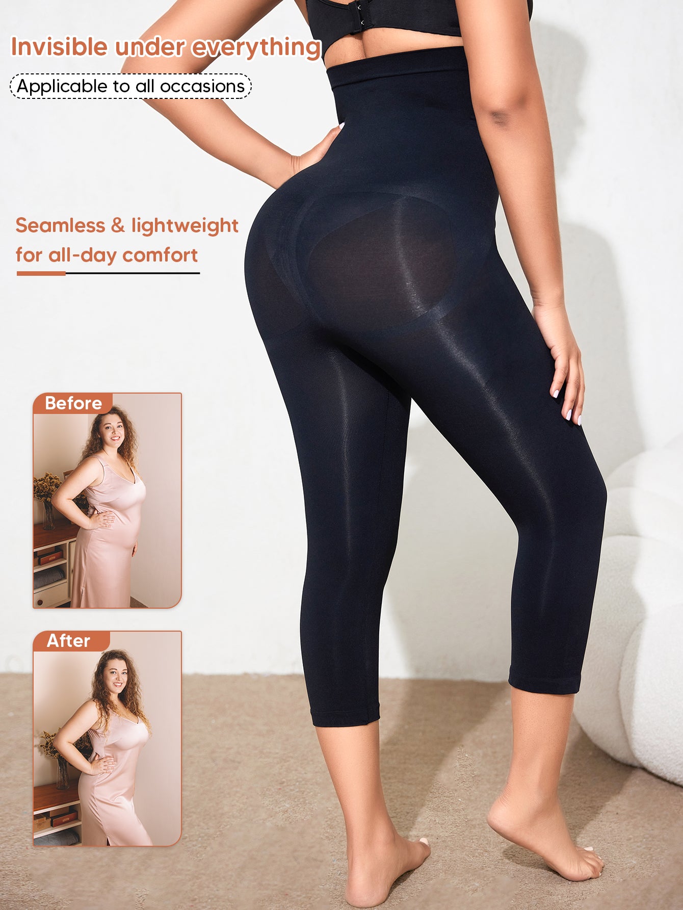 Seamless Tummy Control Compression Leggings Butt Lifting Stretchy Capri