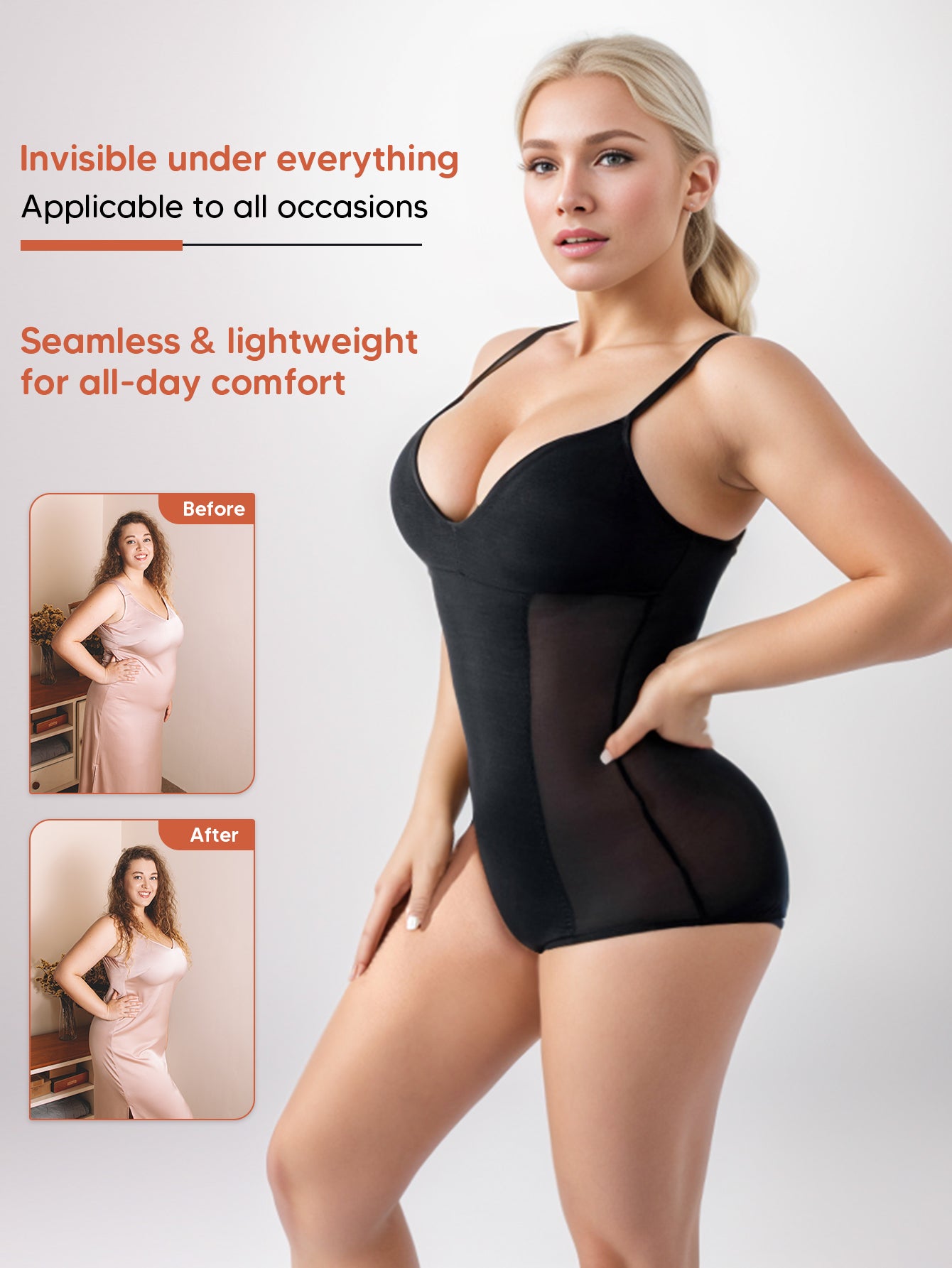 Sheer Mesh Body Shaper Tummy Control Shapewear Bodysuit V Neck Bra Leotard