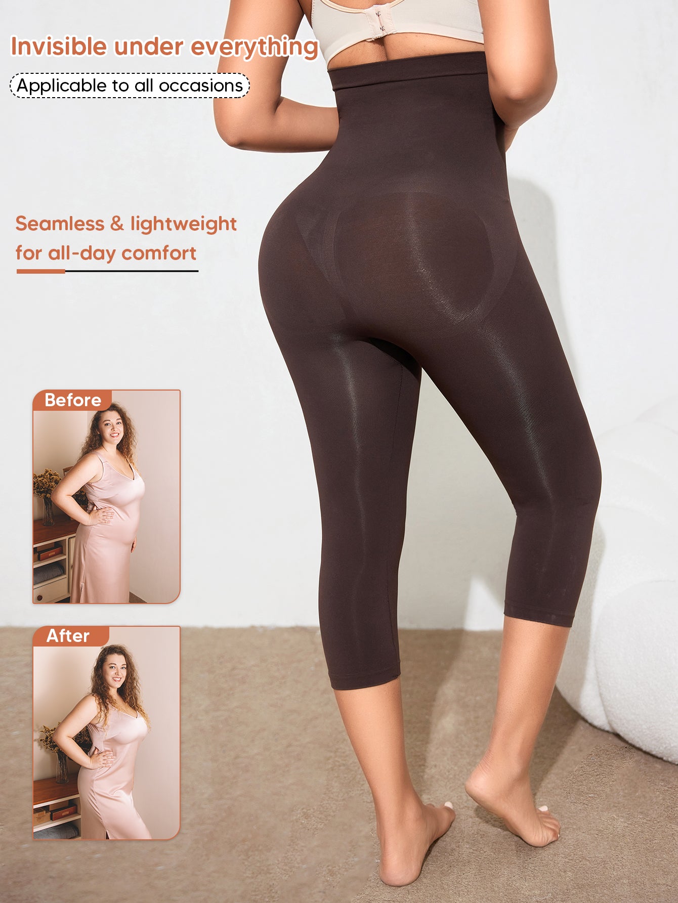 Seamless Tummy Control Compression Leggings Butt Lifting Stretchy Capri