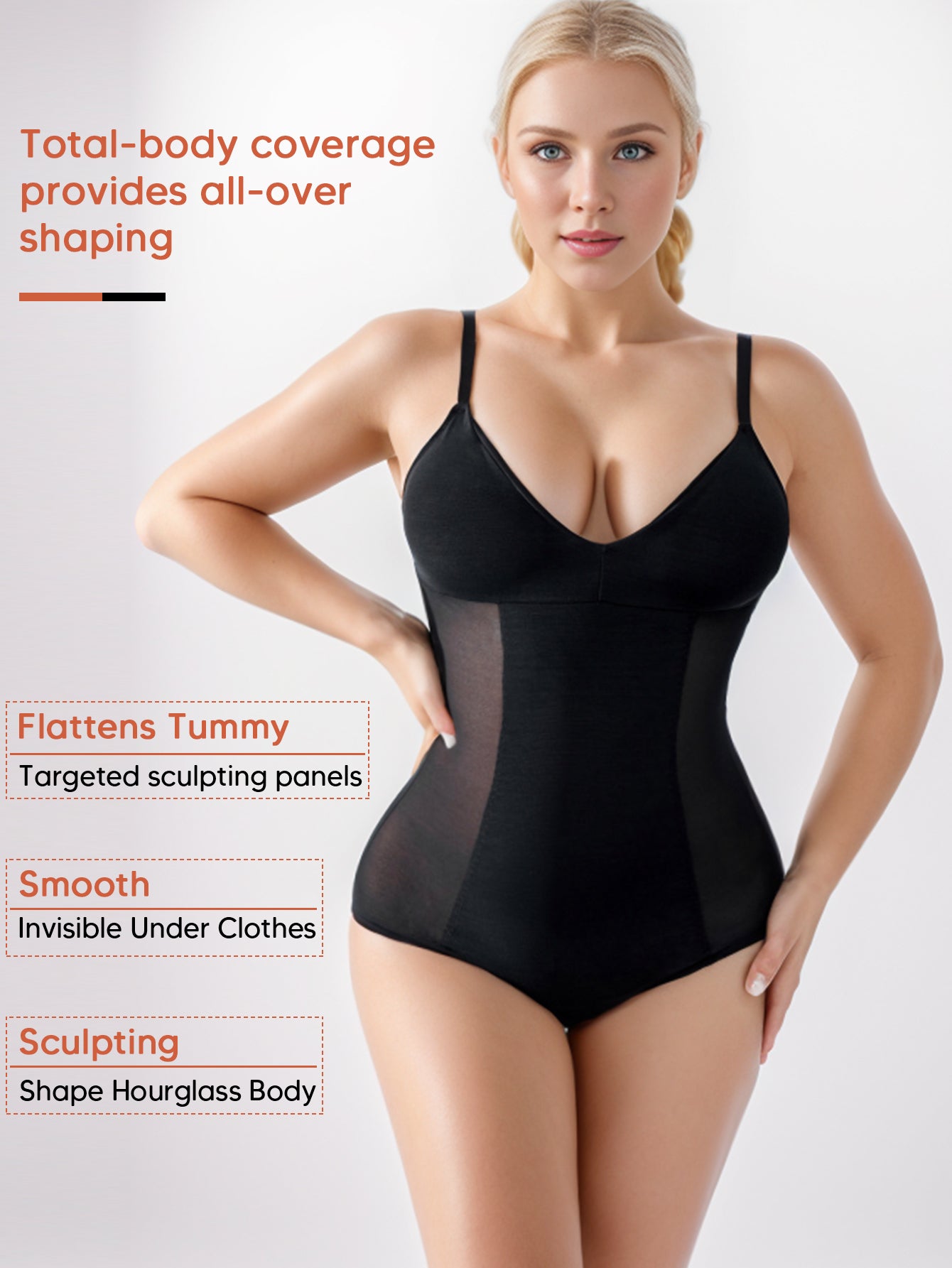 Sheer Mesh Body Shaper Tummy Control Shapewear Bodysuit V Neck Bra Leotard