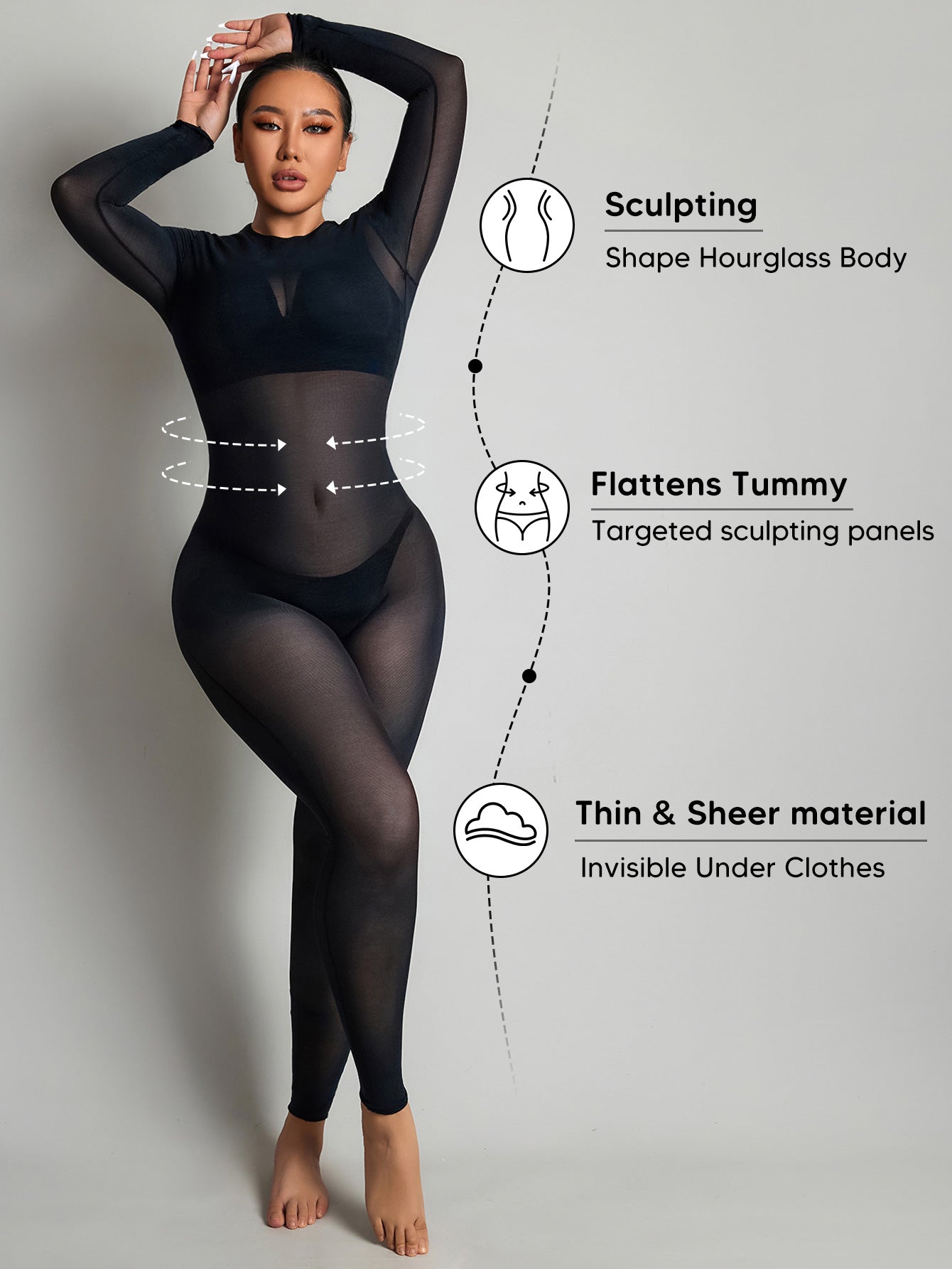 Sexy Sheer See Through Mesh Zippered Jumpsuit For Women Bodycon Outfits