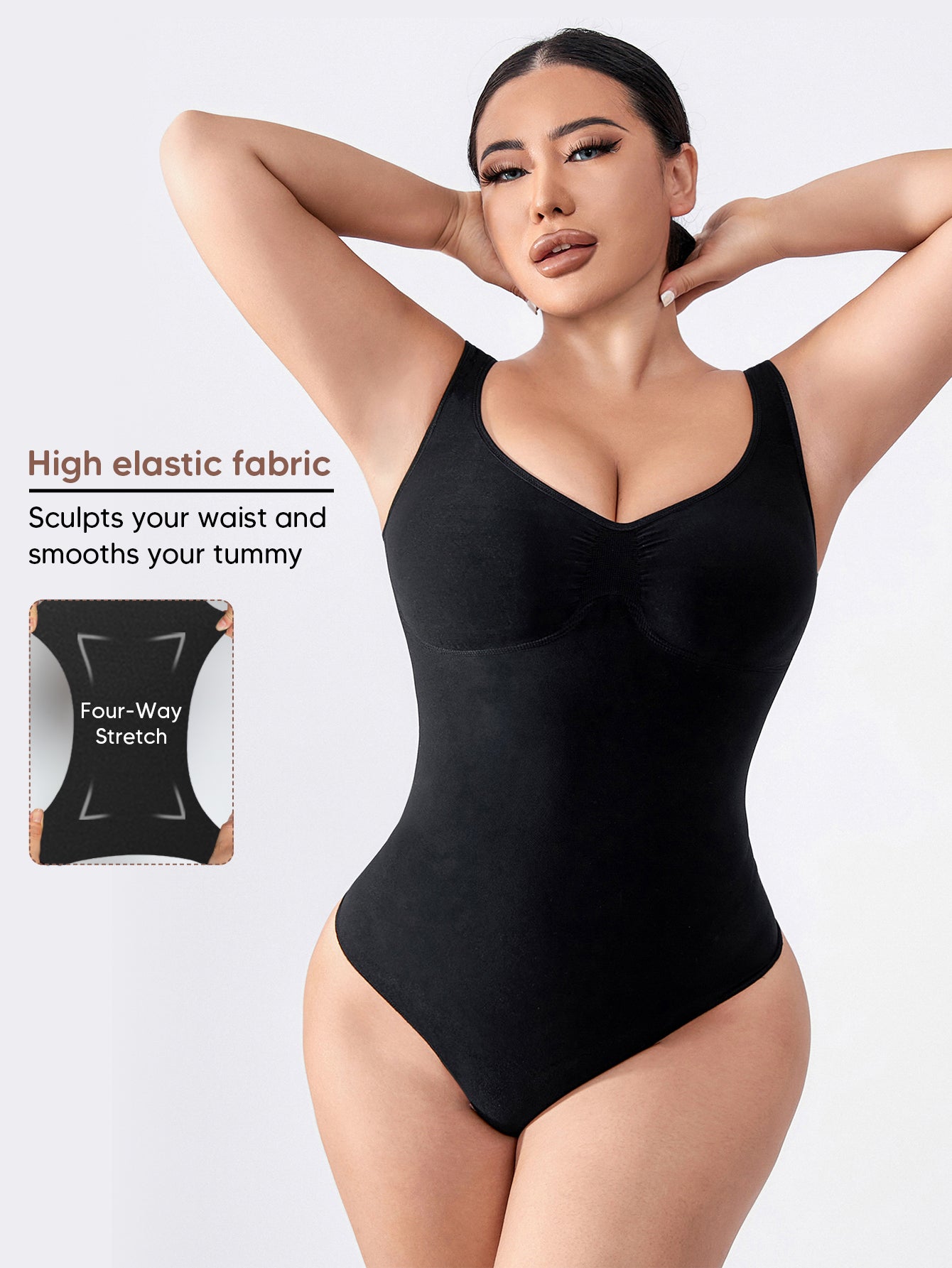 Shapewear Bodysuit for Women Tummy Control V-Neck Tank Top Thong Body Shaper