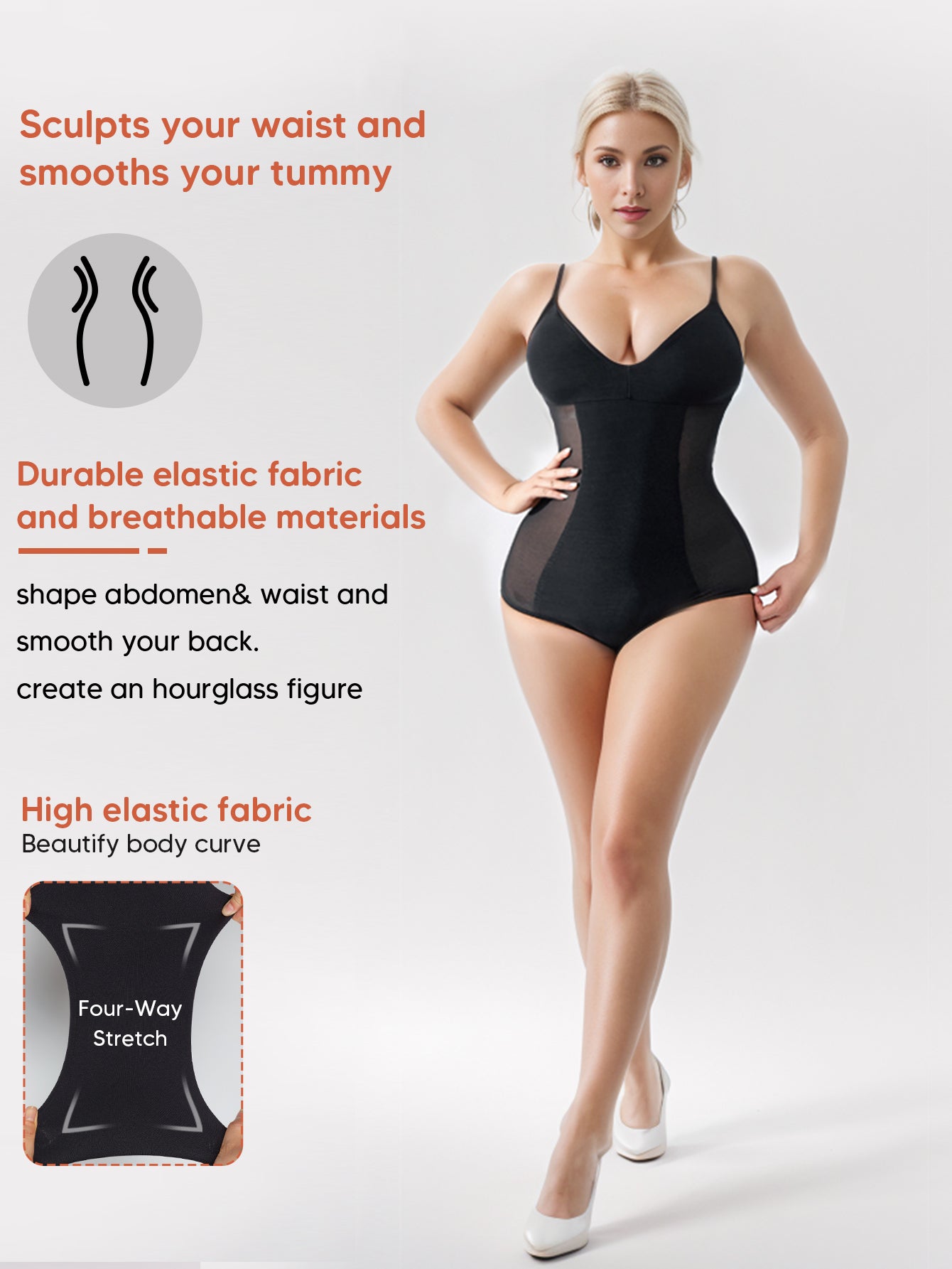 Sheer Mesh Body Shaper Tummy Control Shapewear Bodysuit V Neck Bra Leotard