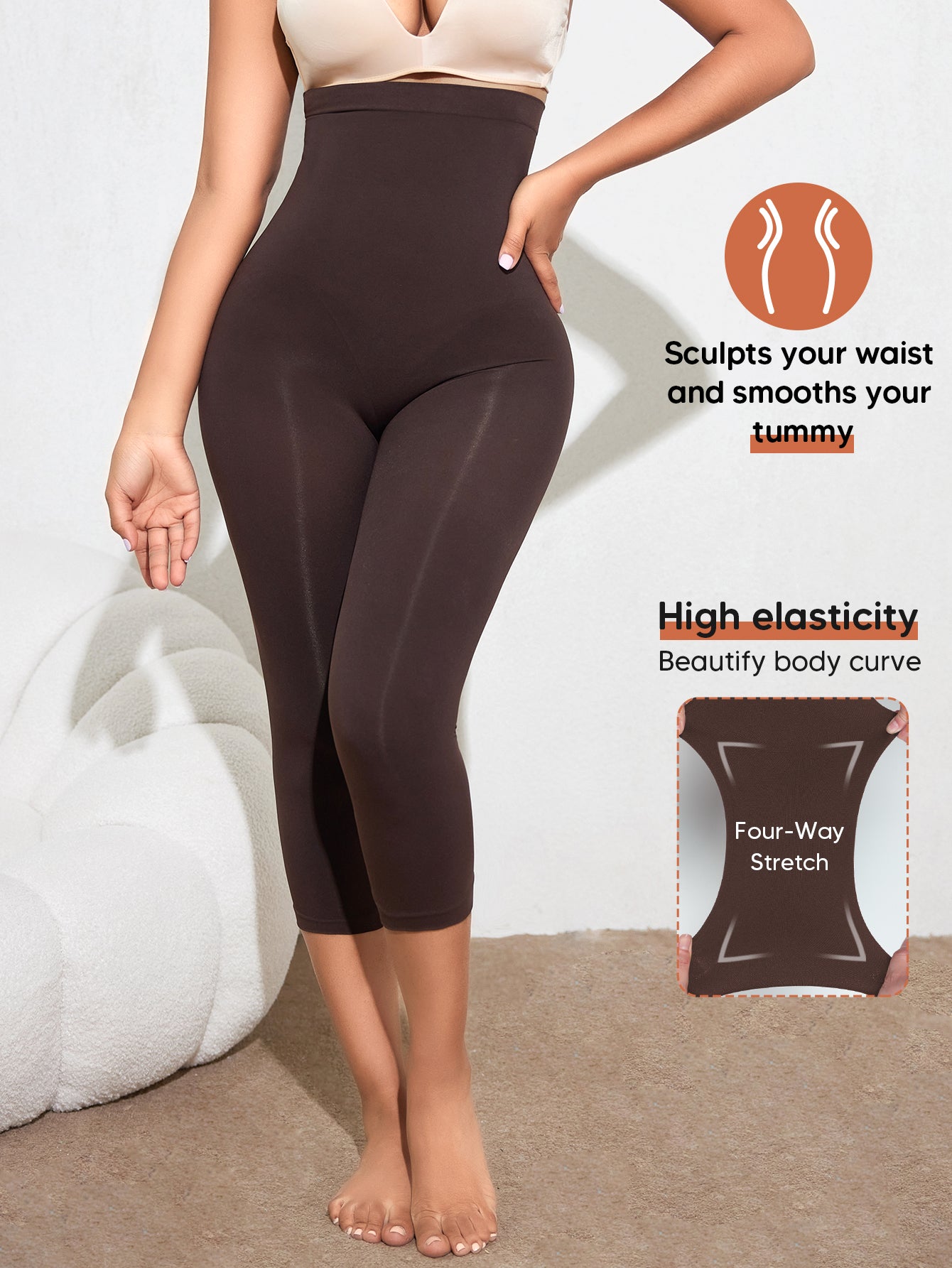 Seamless Tummy Control Compression Leggings Butt Lifting Stretchy Capri