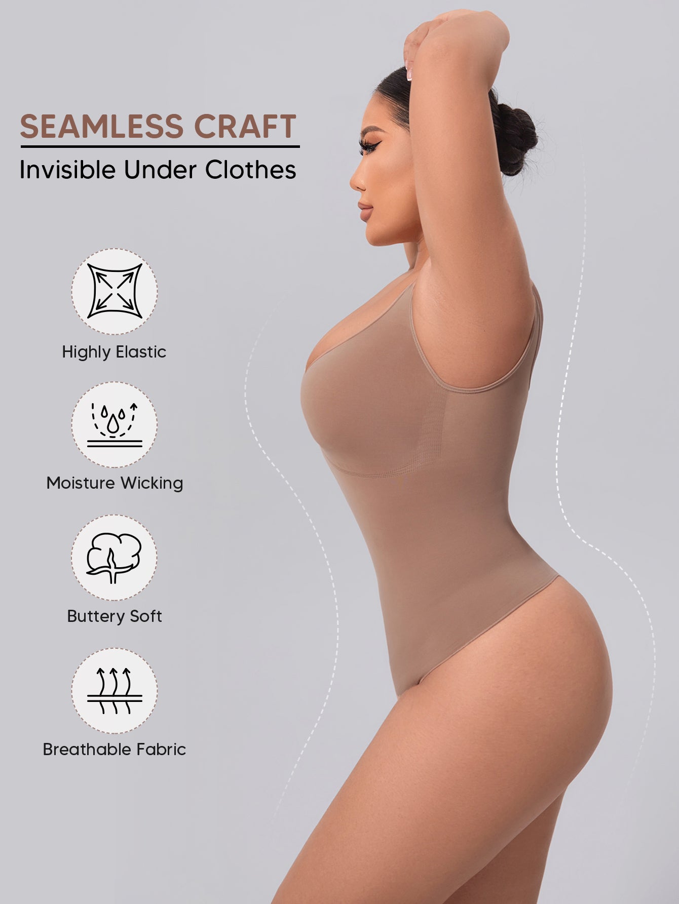 Shapewear Bodysuit for Women Tummy Control V-Neck Tank Top Thong Body Shaper