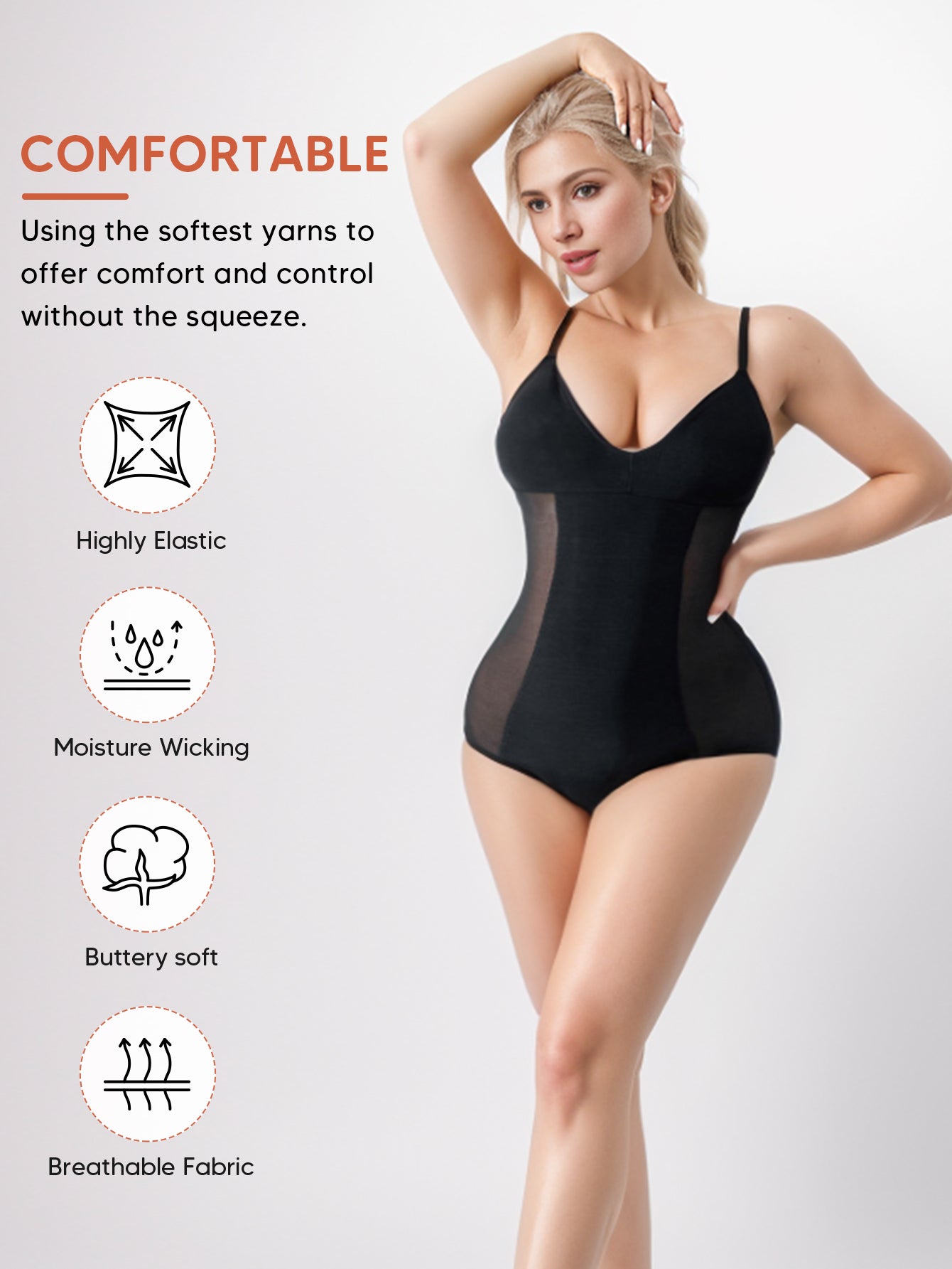 Sheer Mesh Body Shaper Tummy Control Shapewear Bodysuit V Neck Bra Leotard
