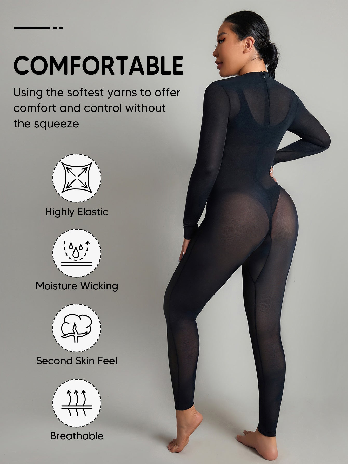 Sexy Sheer See Through Mesh Zippered Jumpsuit For Women Bodycon Outfits