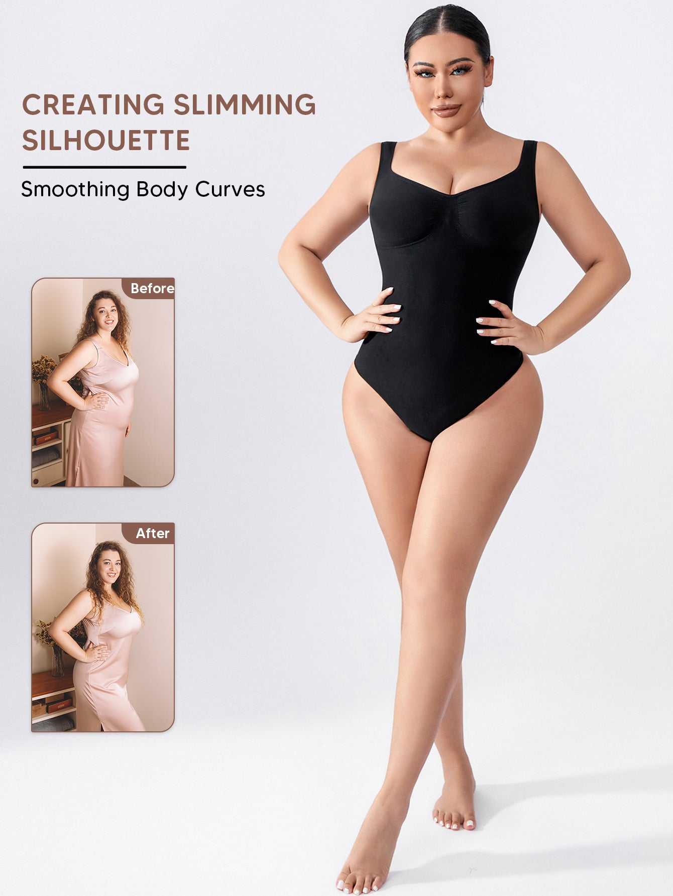 Shapewear Bodysuit for Women Tummy Control V-Neck Tank Top Thong Body Shaper