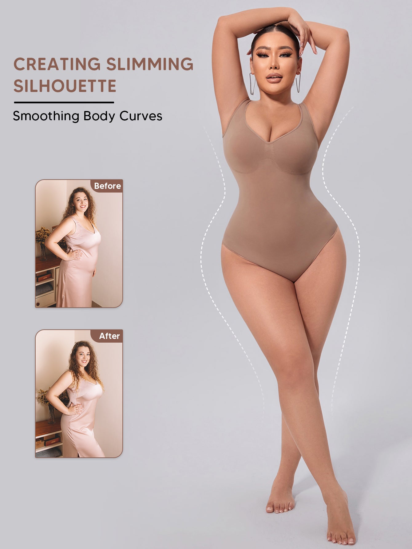Shapewear Bodysuit for Women Tummy Control V-Neck Tank Top Thong Body Shaper
