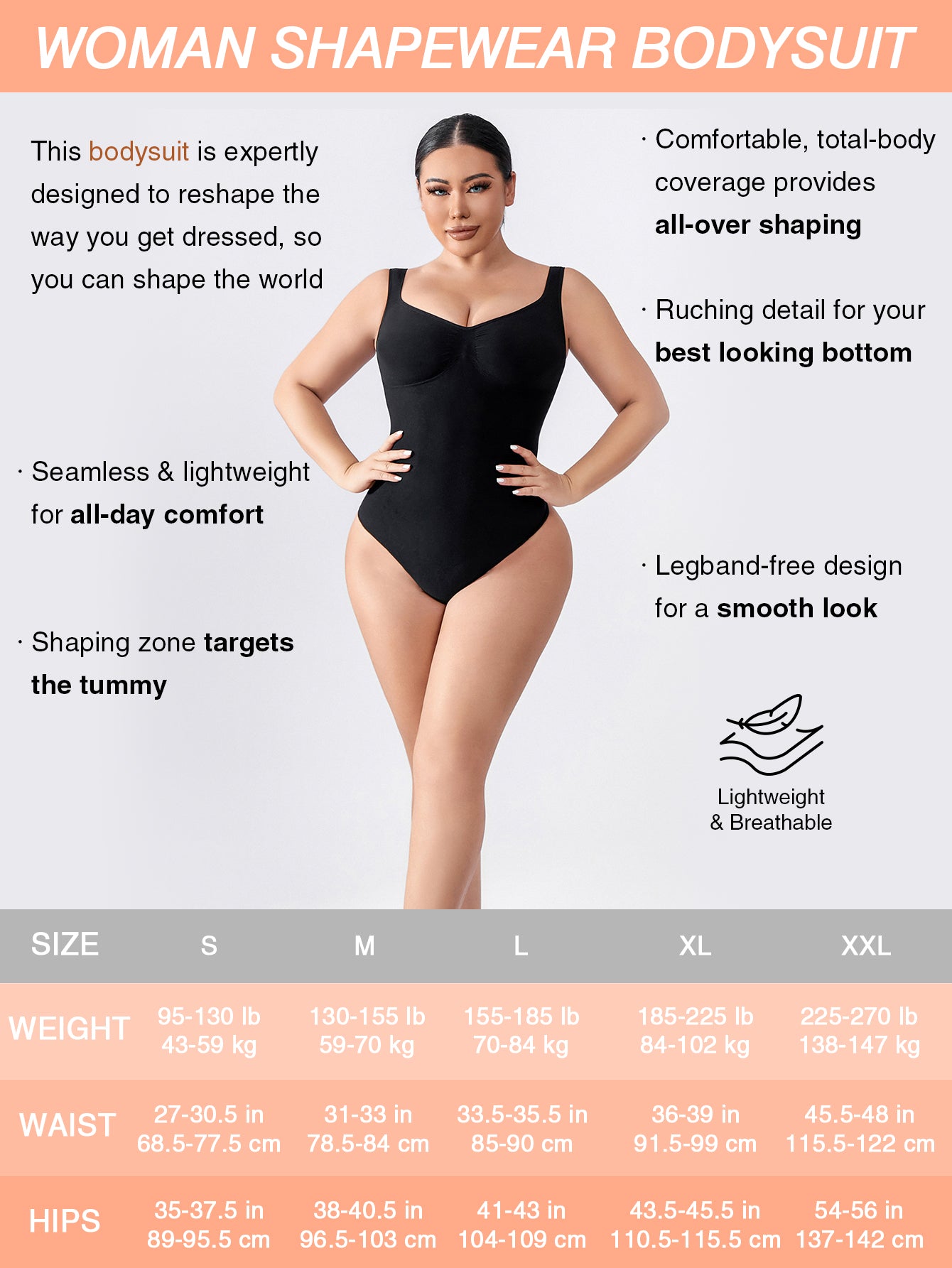 Shapewear Bodysuit for Women Tummy Control V-Neck Tank Top Thong Body Shaper