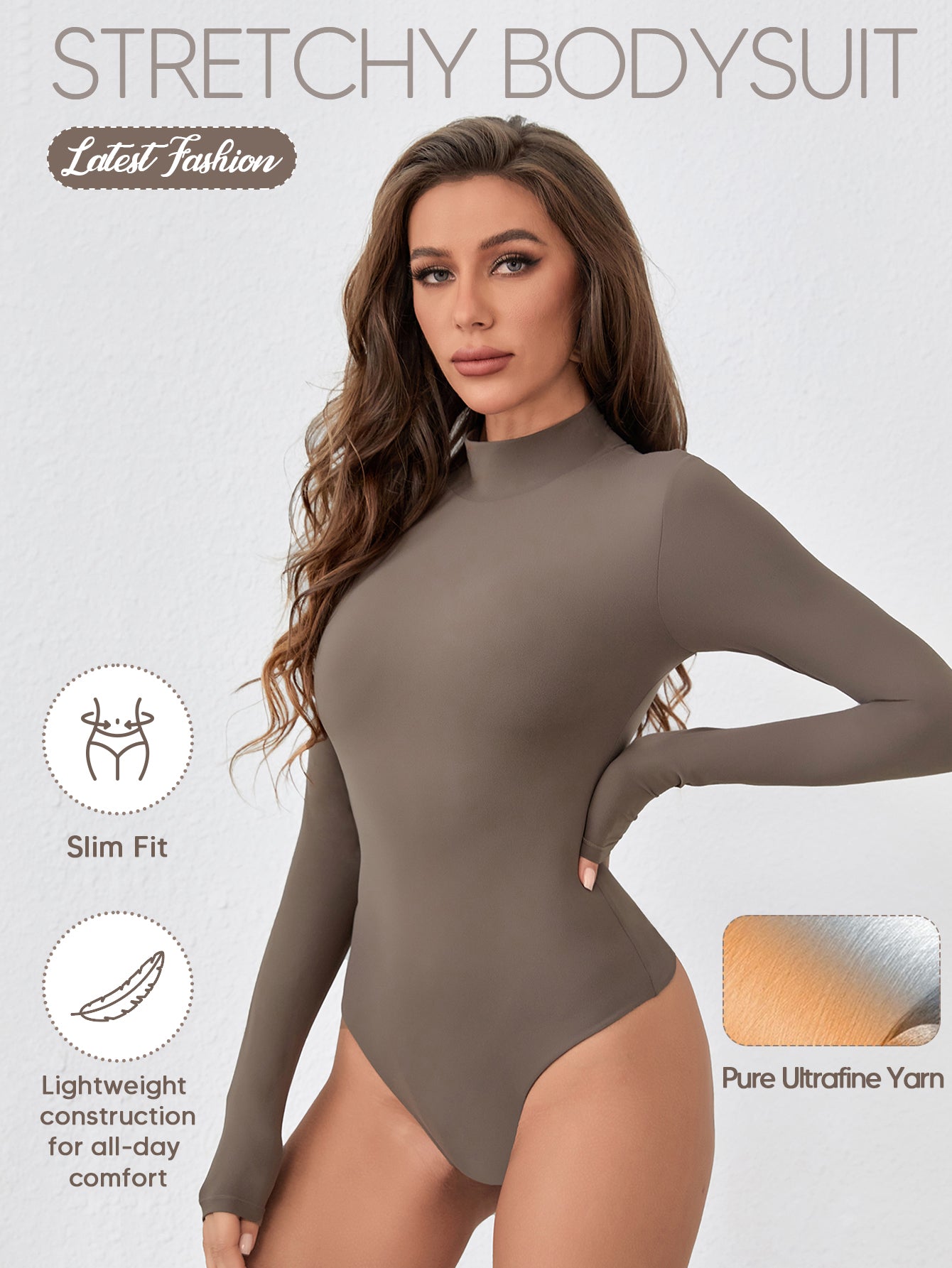 Mock Turtle Neck Long Sleeve Double Lined Slimming Shirt Going Out Thong Jumpsuits Tops