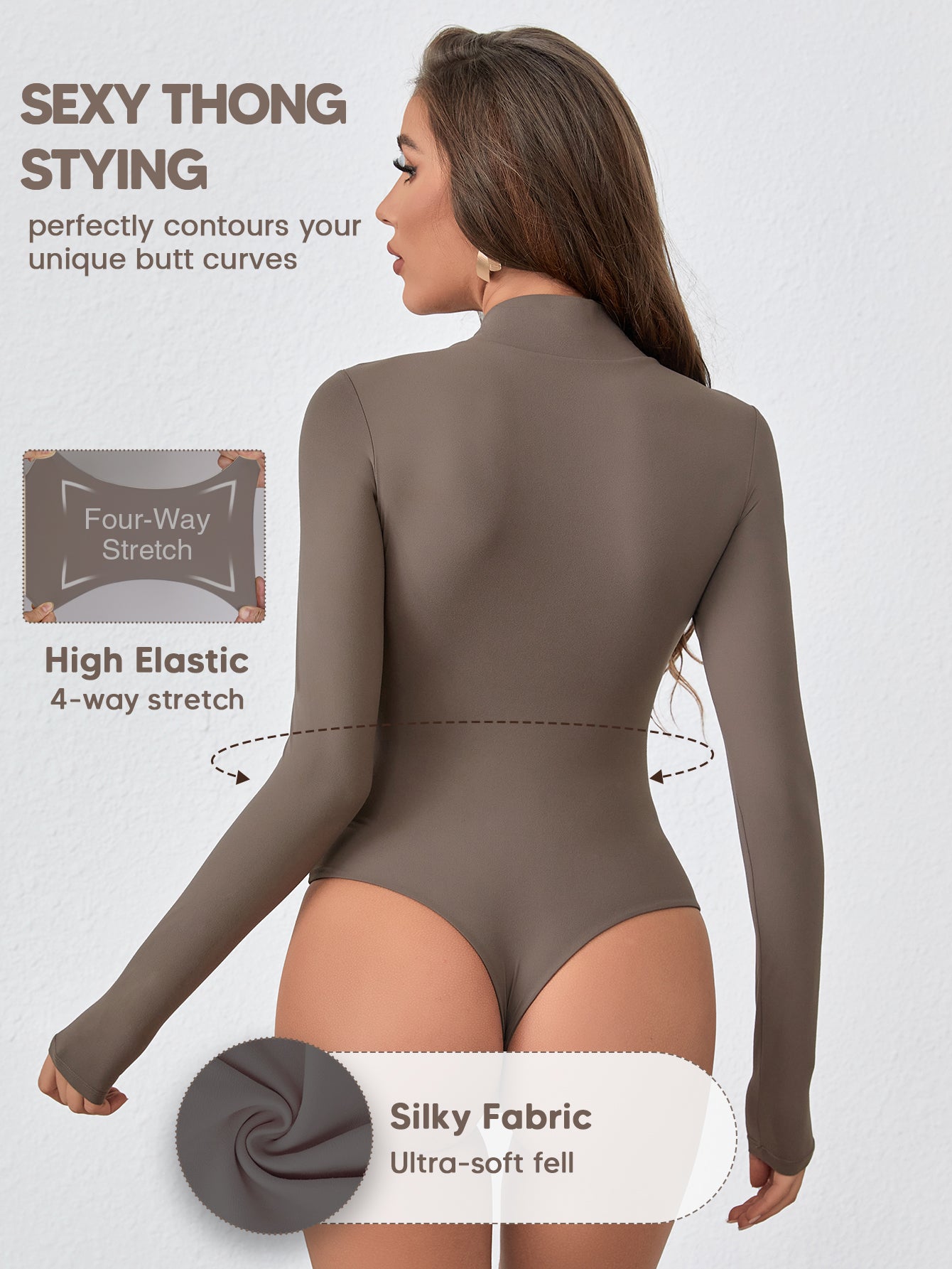 Mock Turtle Neck Long Sleeve Double Lined Slimming Shirt Going Out Thong Jumpsuits Tops