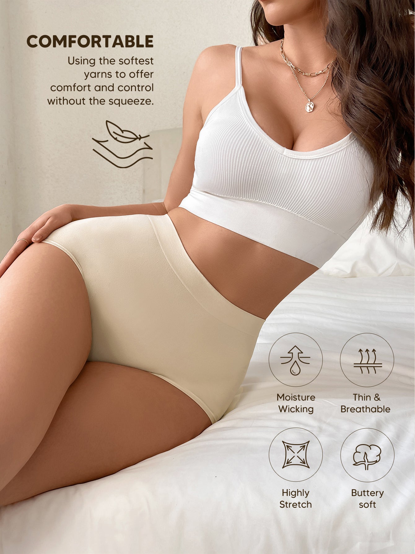 Basic Layers Mid-Rise Shaping Brief Breathable Panties Classic Underwear for Women