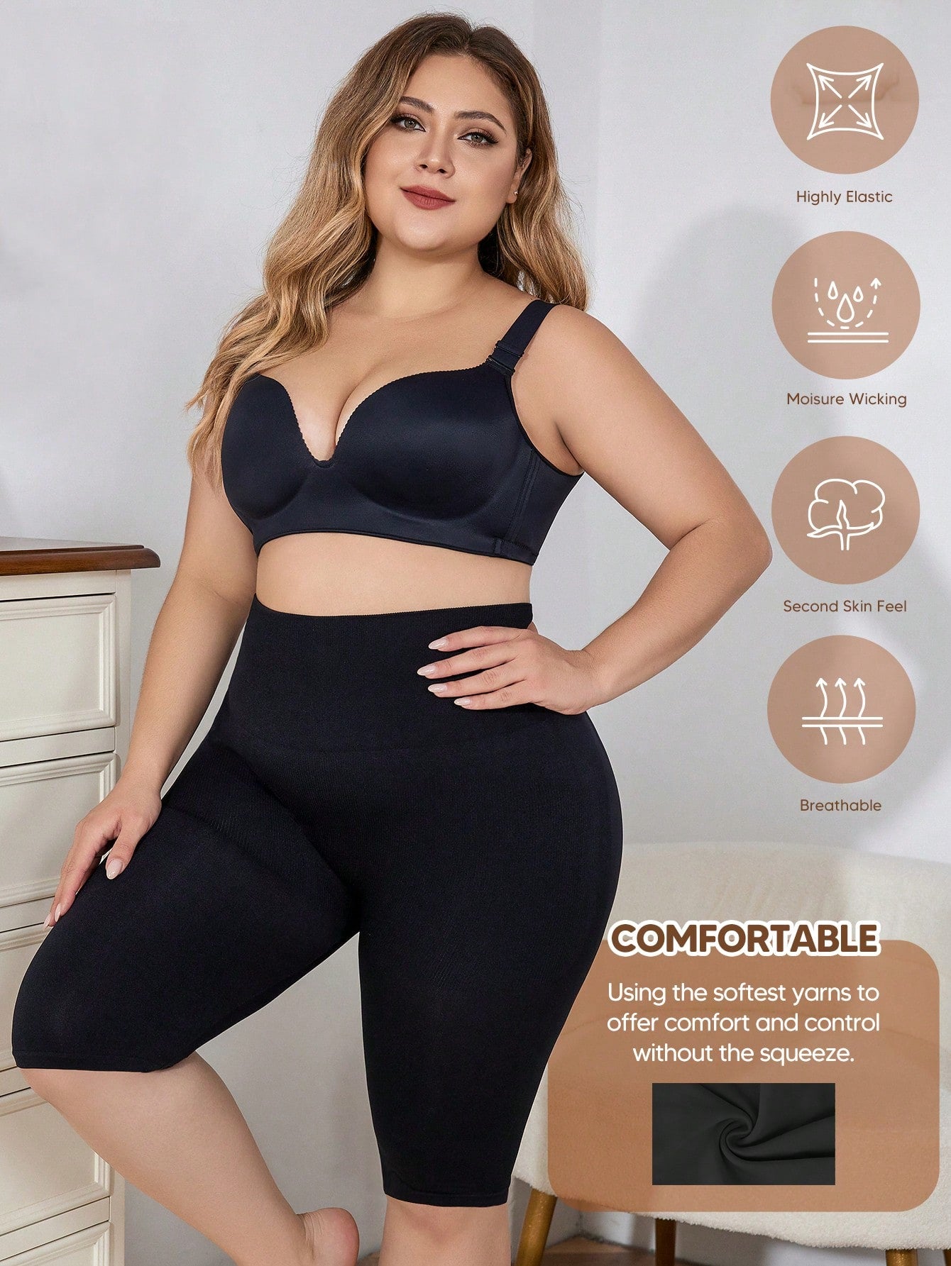 Tummy control 3 in 1 Seamless Mid-Thigh Shapewear Shorts For Plus Size