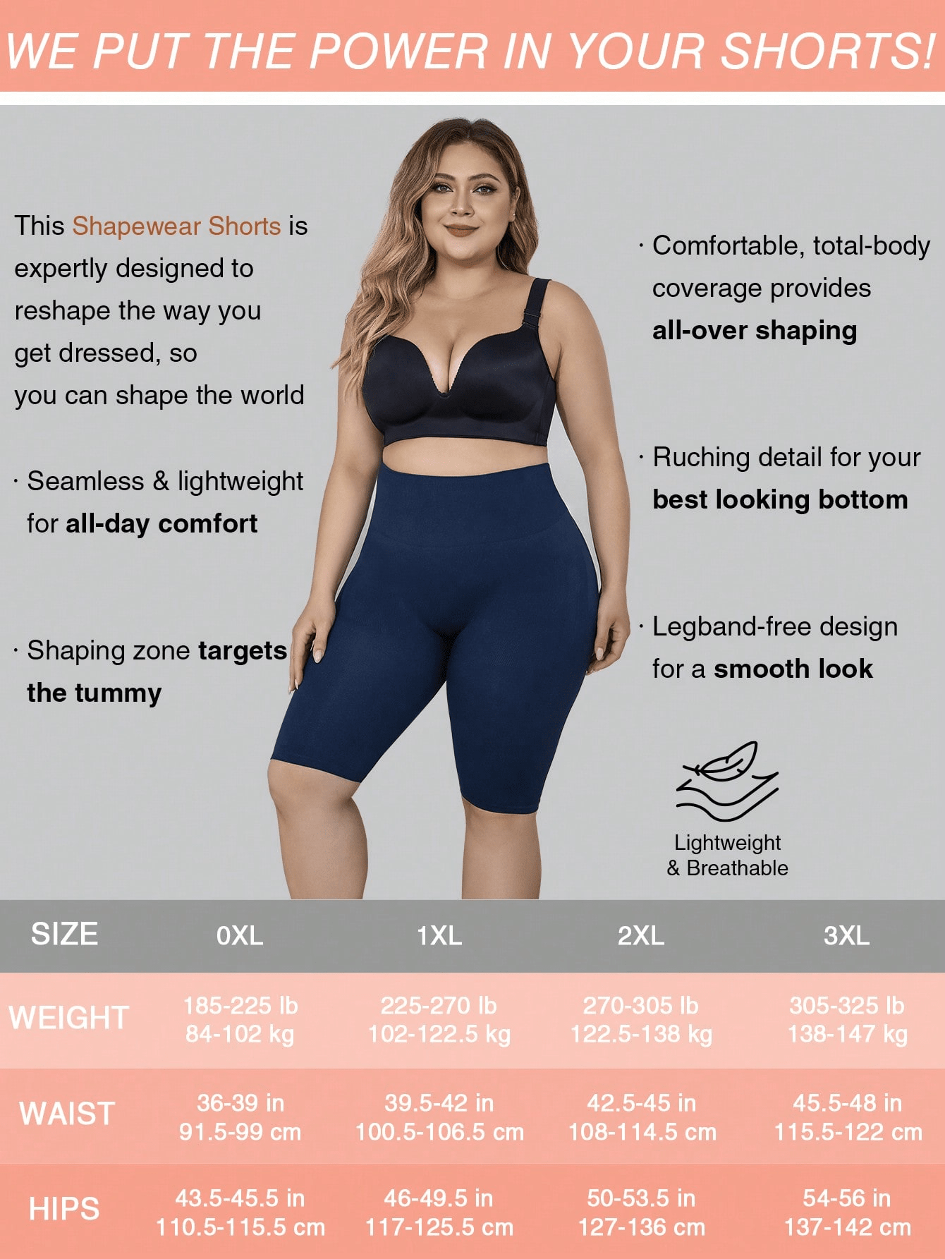 Tummy control 3 in 1 Seamless Mid-Thigh Shapewear Shorts For Plus Size