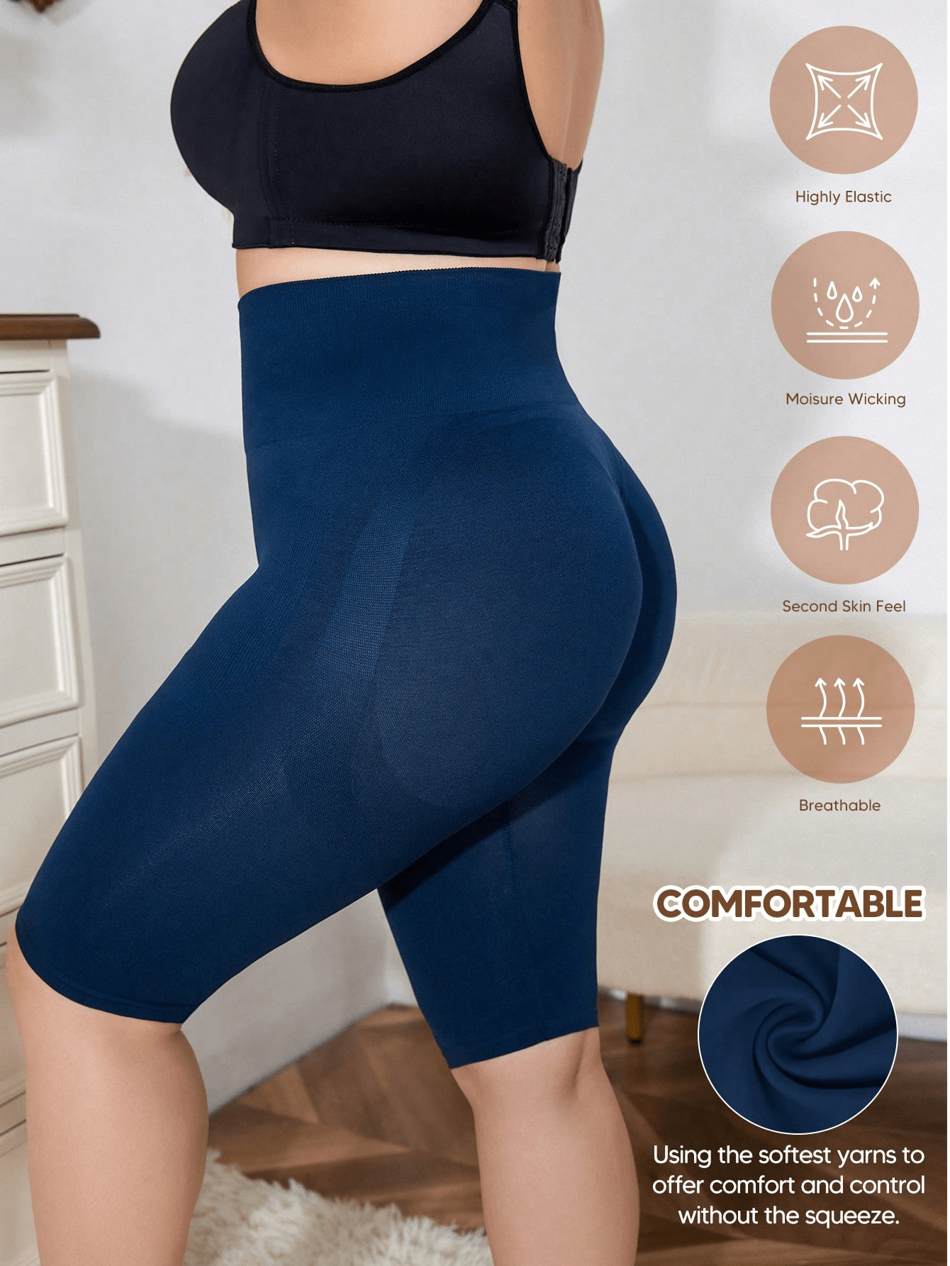 Tummy control 3 in 1 Seamless Mid-Thigh Shapewear Shorts For Plus Size