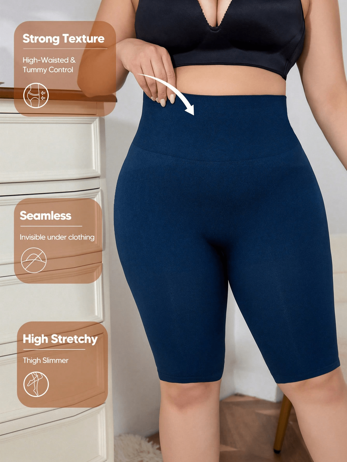 Tummy control 3 in 1 Seamless Mid-Thigh Shapewear Shorts For Plus Size