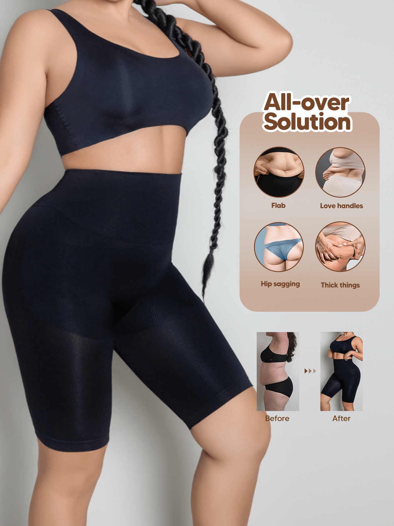 Tummy control 3 in 1 Seamless Mid-Thigh Shapewear Shorts