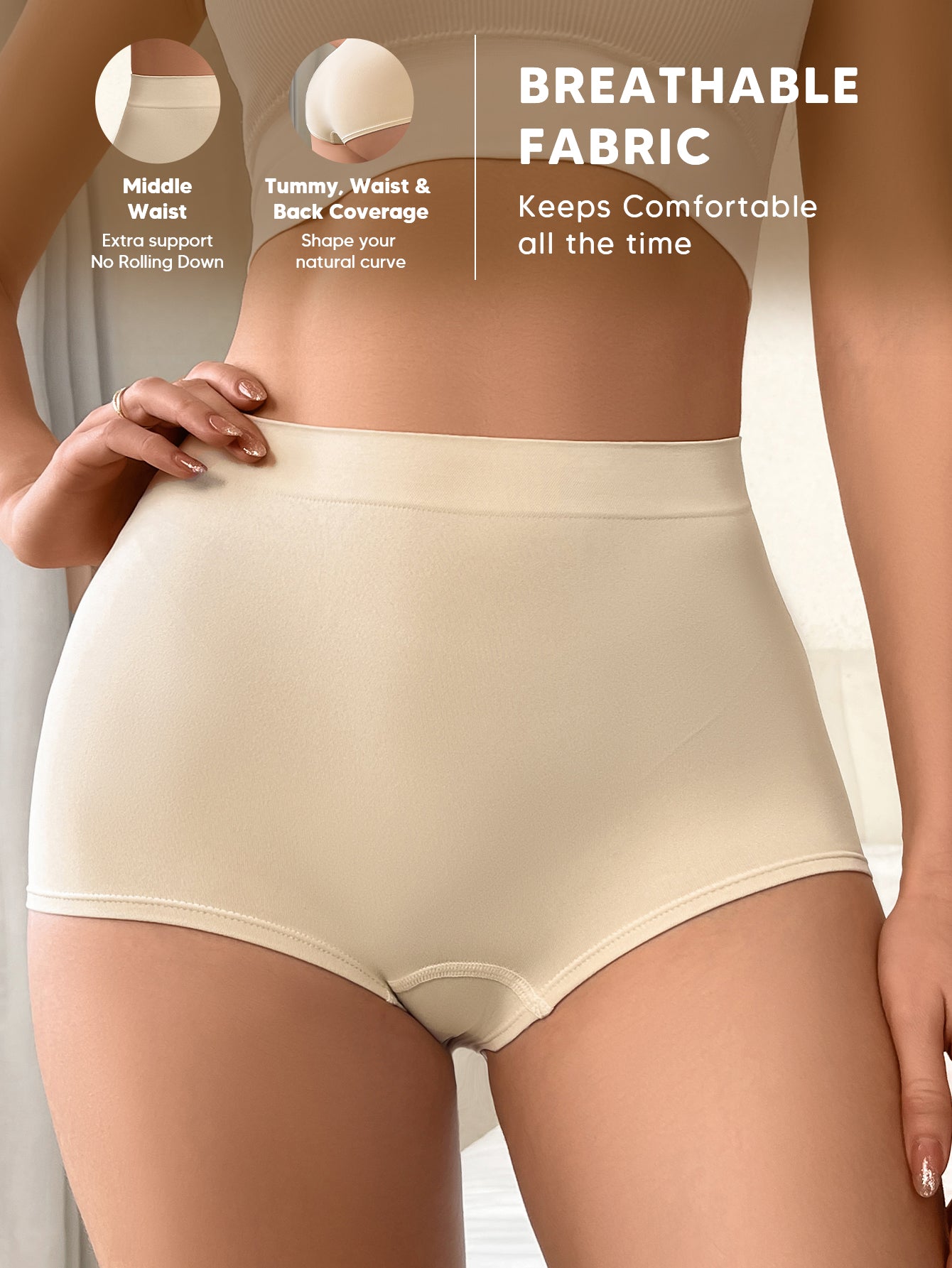 Basic Layers Mid-Rise Shaping Brief Breathable Panties Classic Underwear for Women