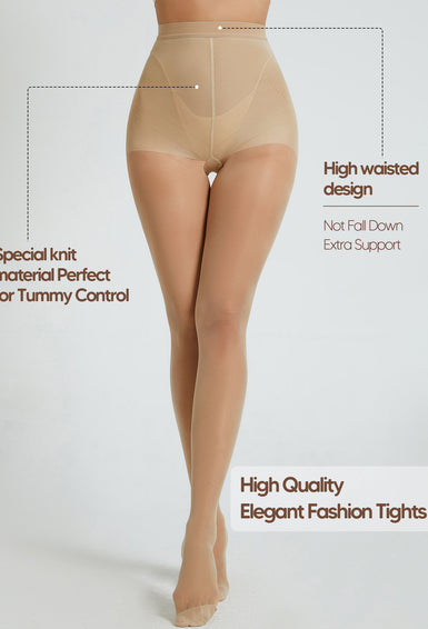 Women's Sheer Tights High Waist Tummy Control Stockings with Reinforced Toes