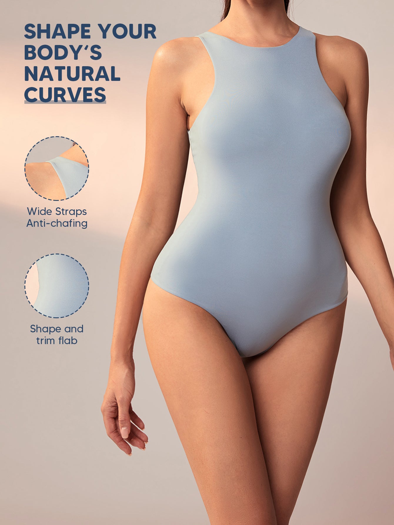 High Neck Sleeveless Thong Bodysuit, Ultra Soft Racerback Causal Tank Tops For Women