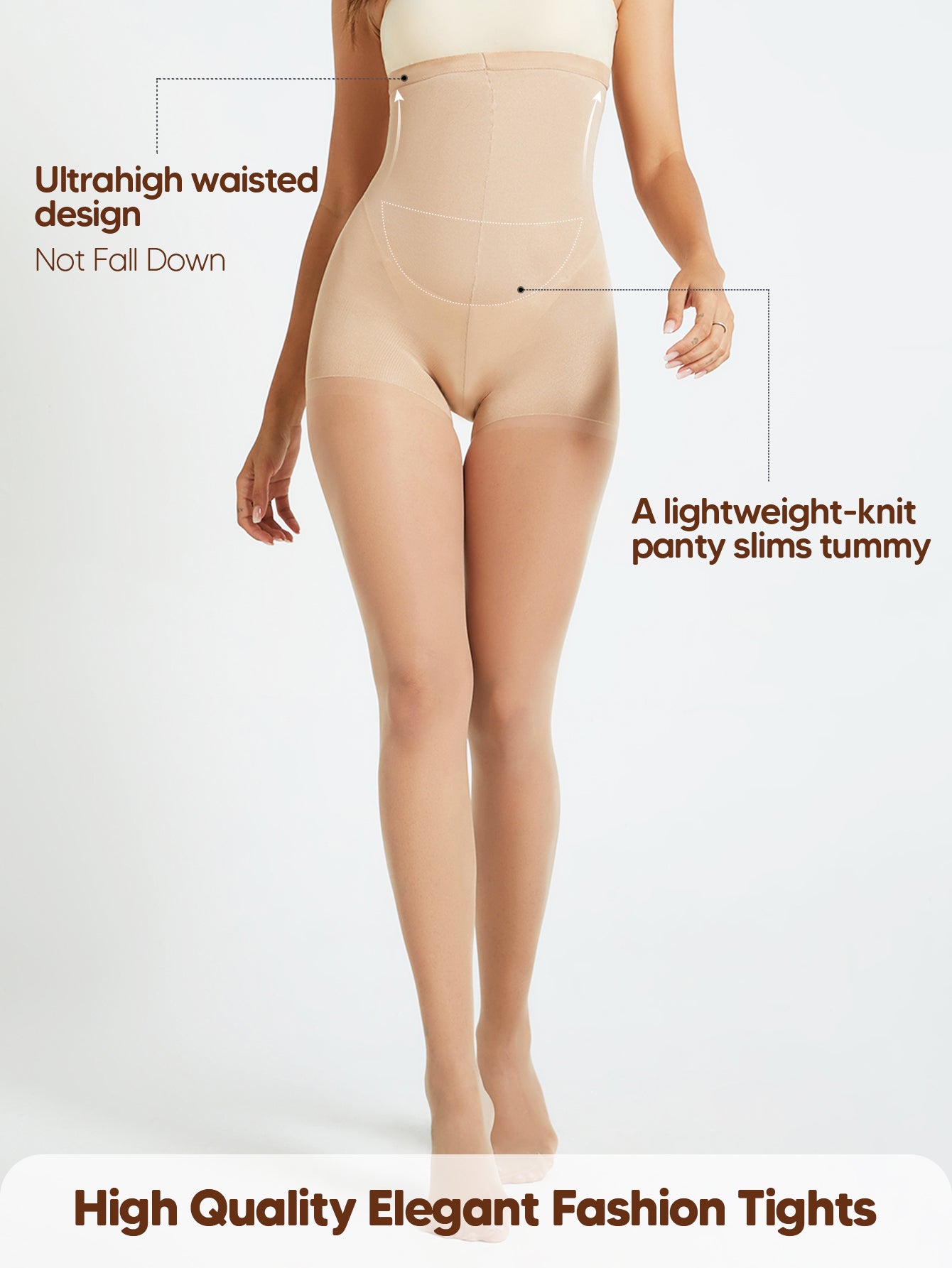 Women's High Waist Sheer Fashion Tights Soft Stretch Footed Nude Pantyhose