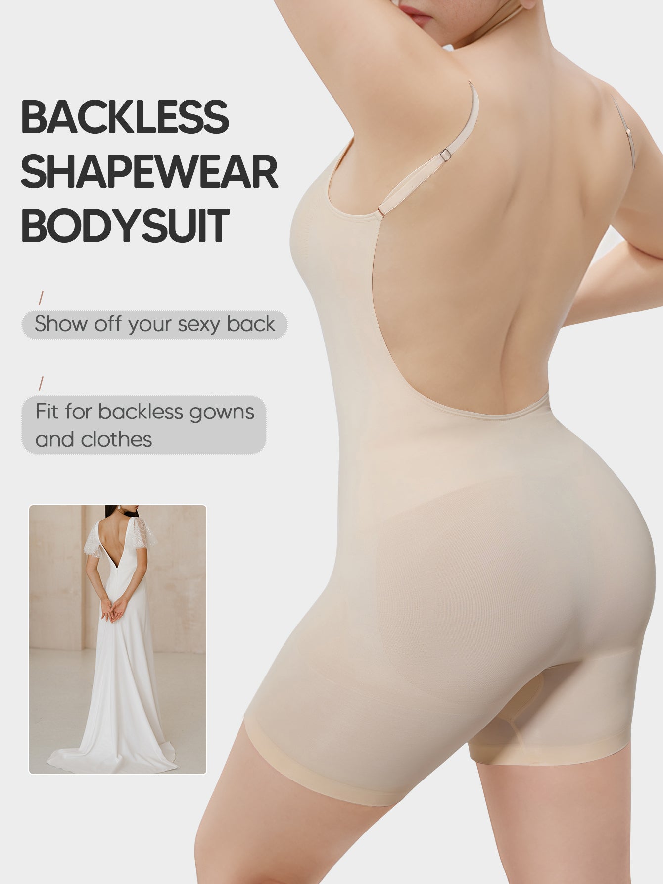 Backless Shapewear Bodysuit Shorts Sleeveless Women Body Shaper Under Dress