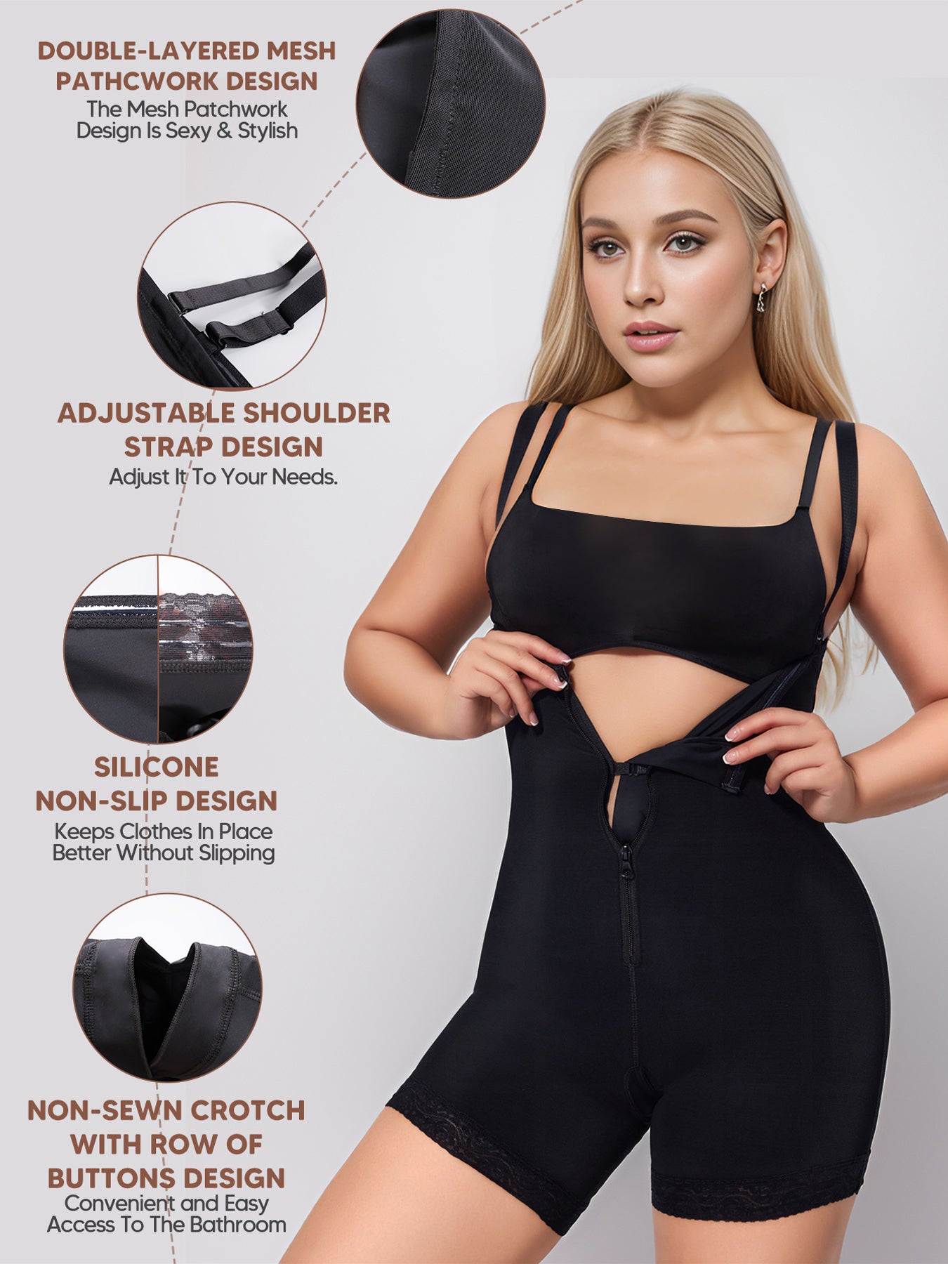 Open Bust Body Shaper with Zipper Crotch Waist Trainer Compression Bodysuit Shorts