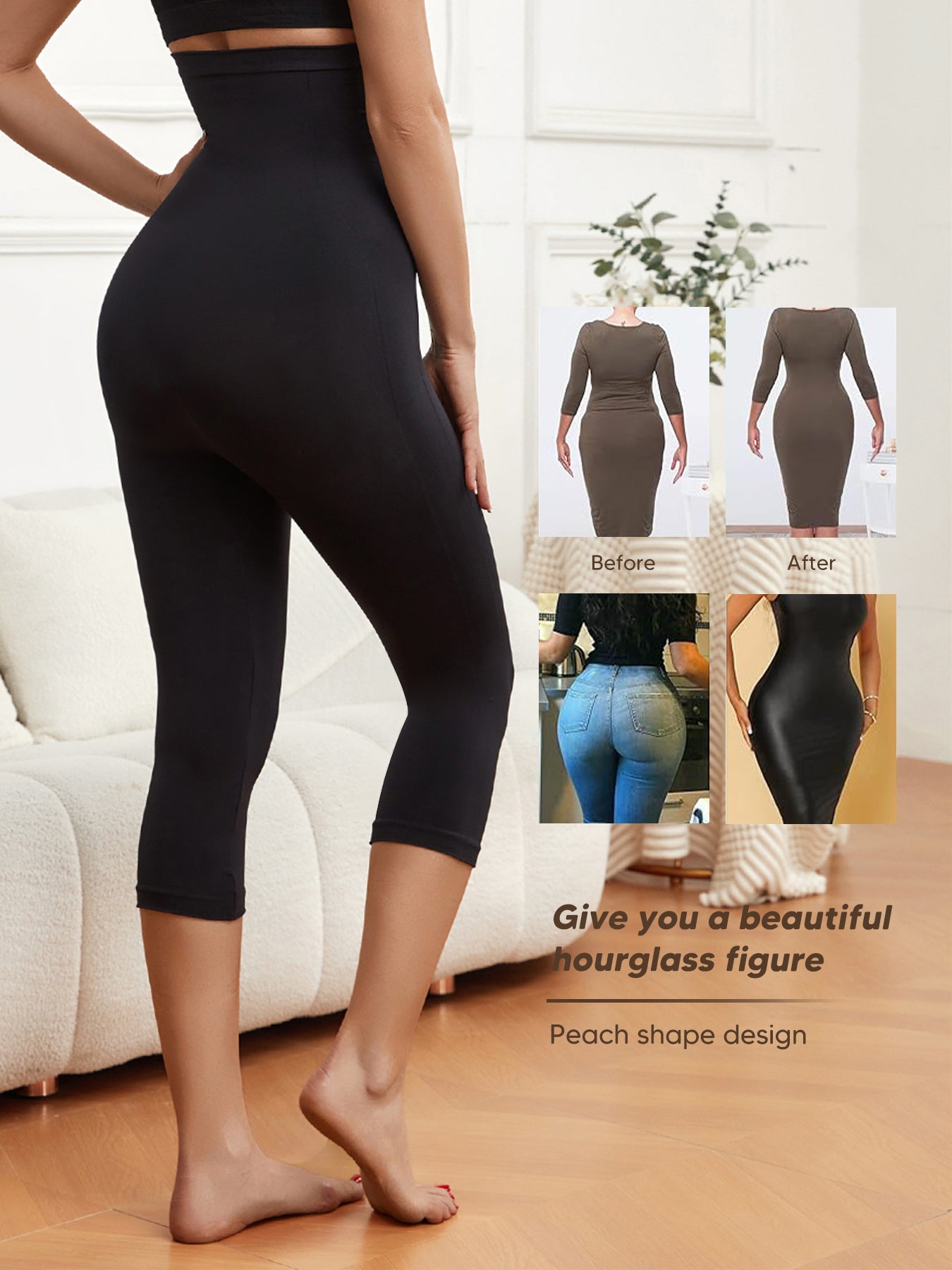 Capri Leggings for Women Tummy Control Seamless Shapewear Thigh Slimmer