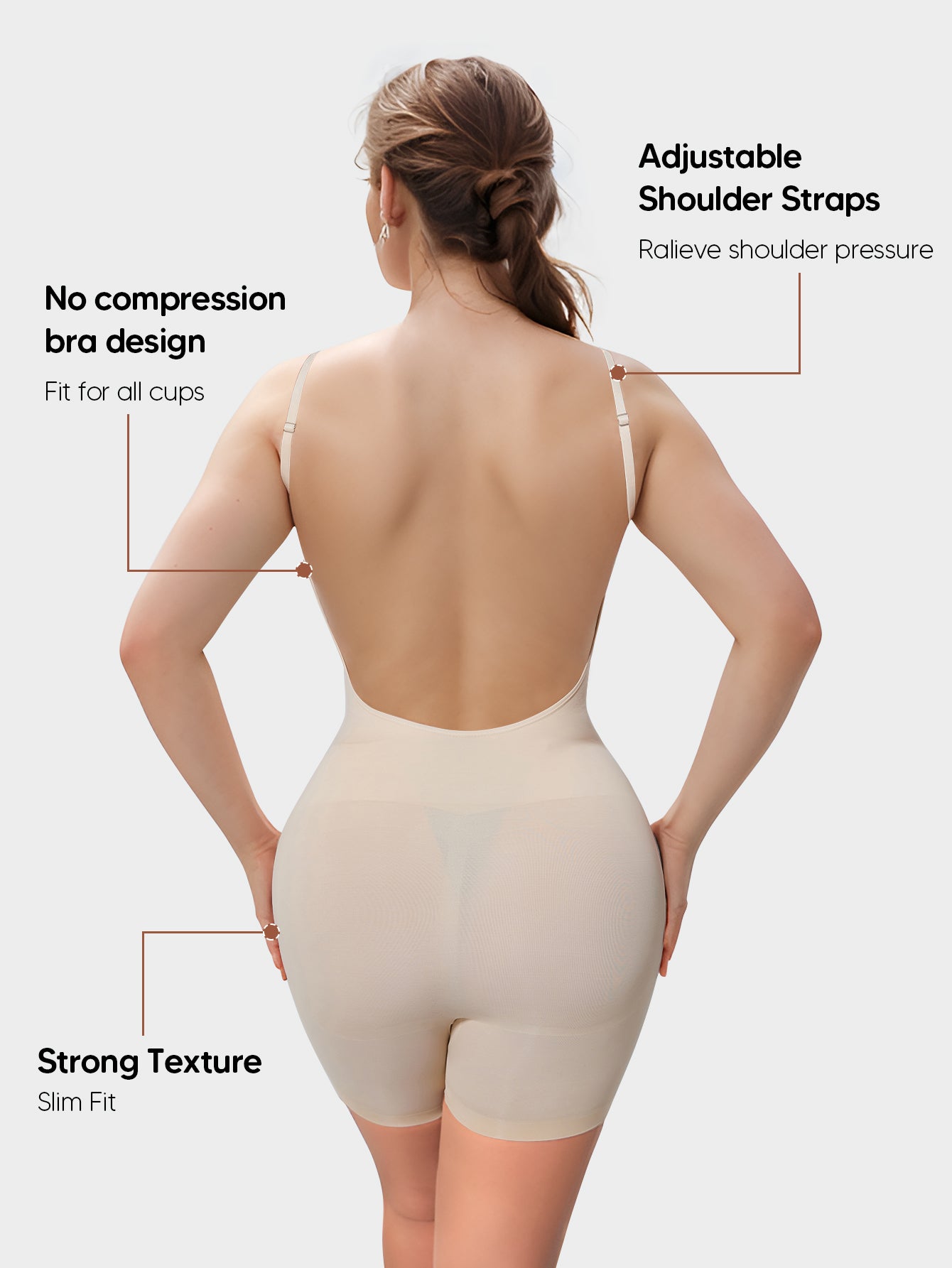 Backless Shapewear Bodysuit Shorts Sleeveless Women Body Shaper Under Dress