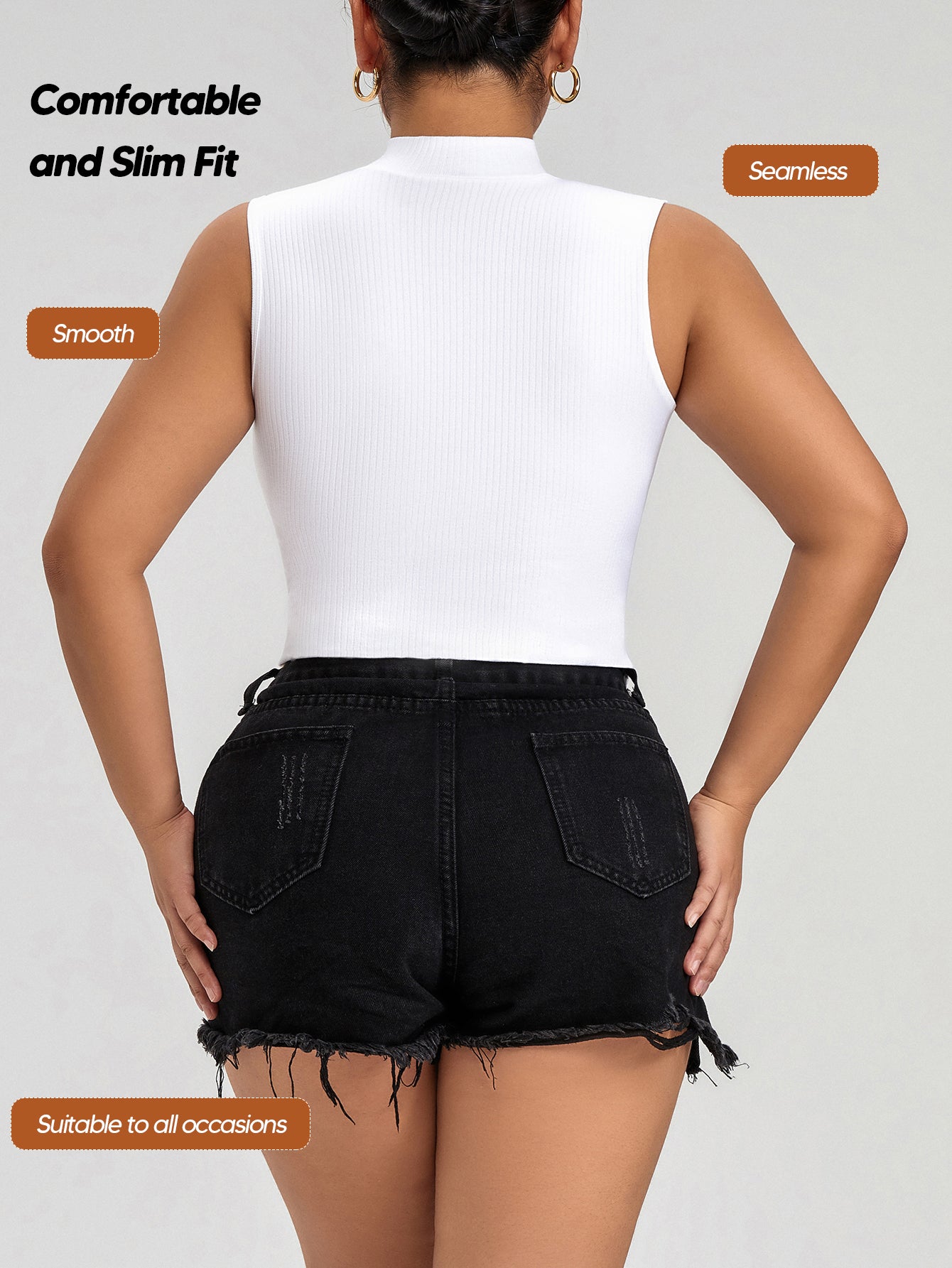 Women Seamless Mock Turtle Neck Slim Fitted Tank Tops Basic T Shirts