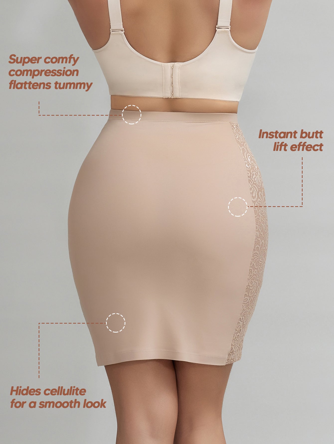 Shapewear Skirt Slip for Under Dresses Lace Half Slip Tummy Control Body Shaper