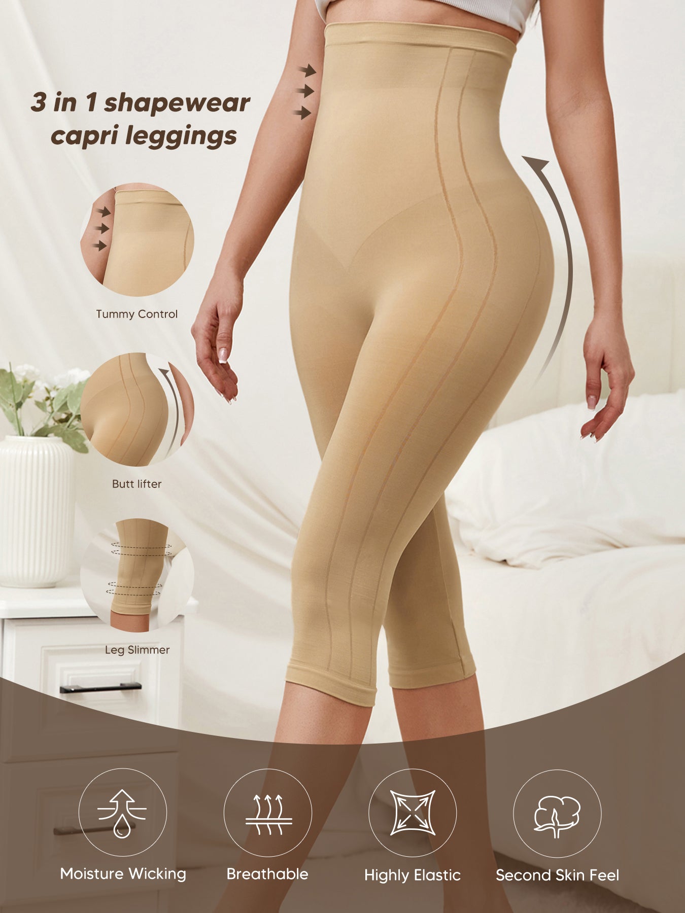 Capri Leggings for Women Tummy Control Seamless Shapewear Thigh Slimmer