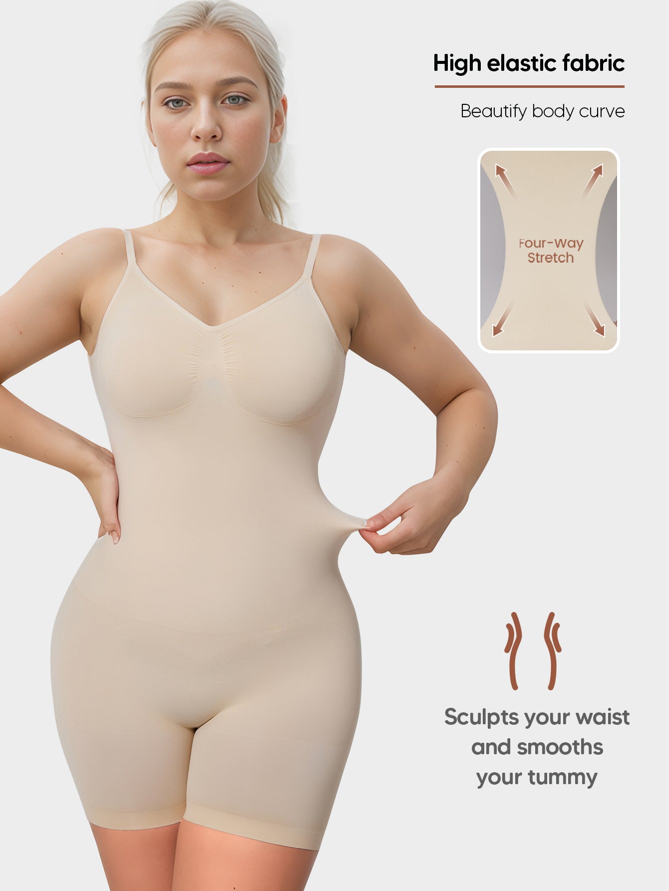 Backless Shapewear Bodysuit Shorts Sleeveless Women Body Shaper Under Dress