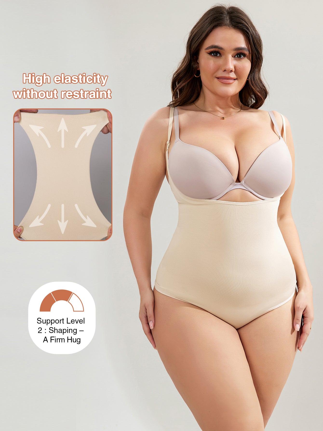 Ultra-Light Support Open Bust Seamless Shapewear Bodysuit for Plus Size