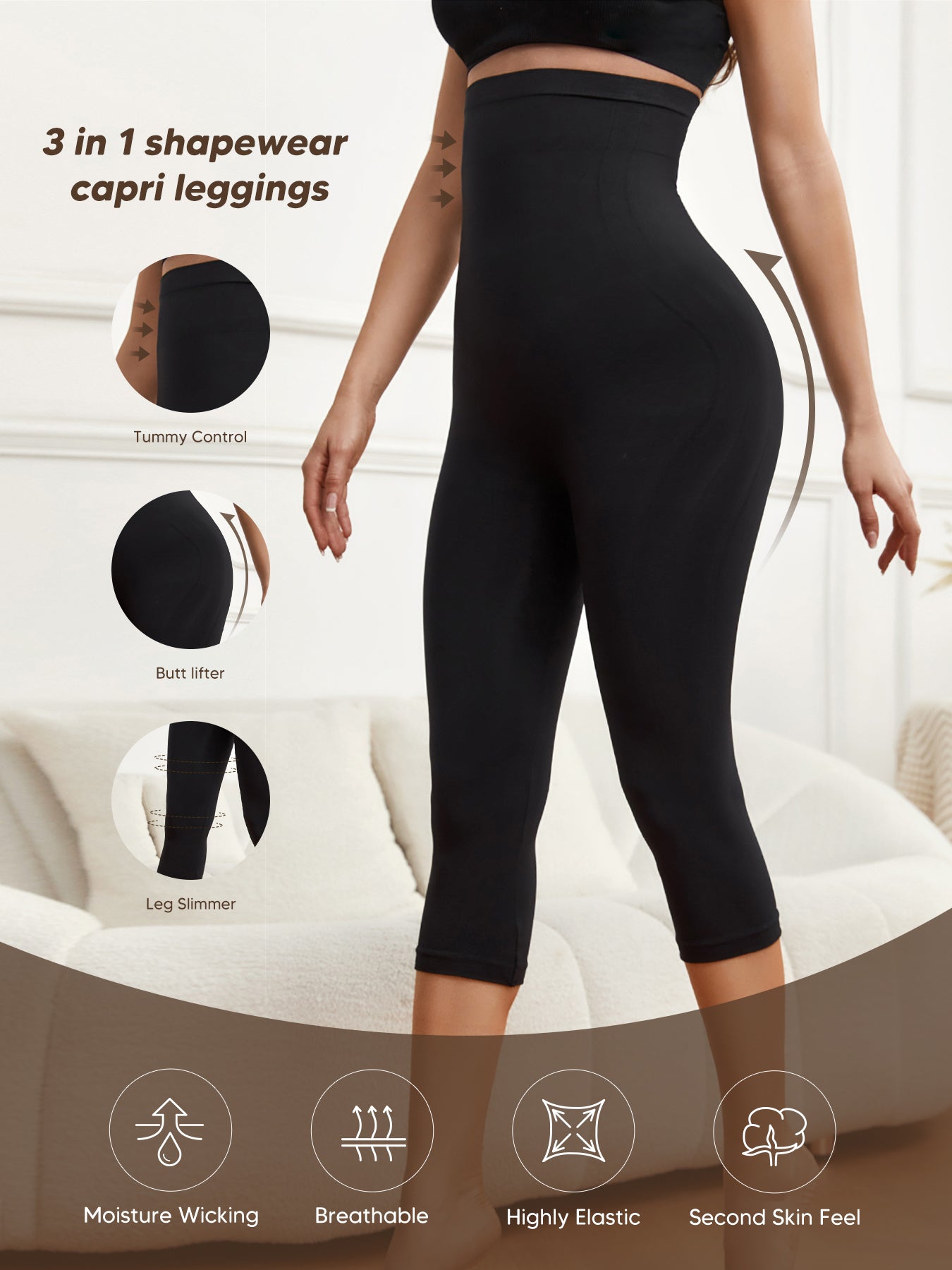 Capri Leggings for Women Tummy Control Seamless Shapewear Thigh Slimmer