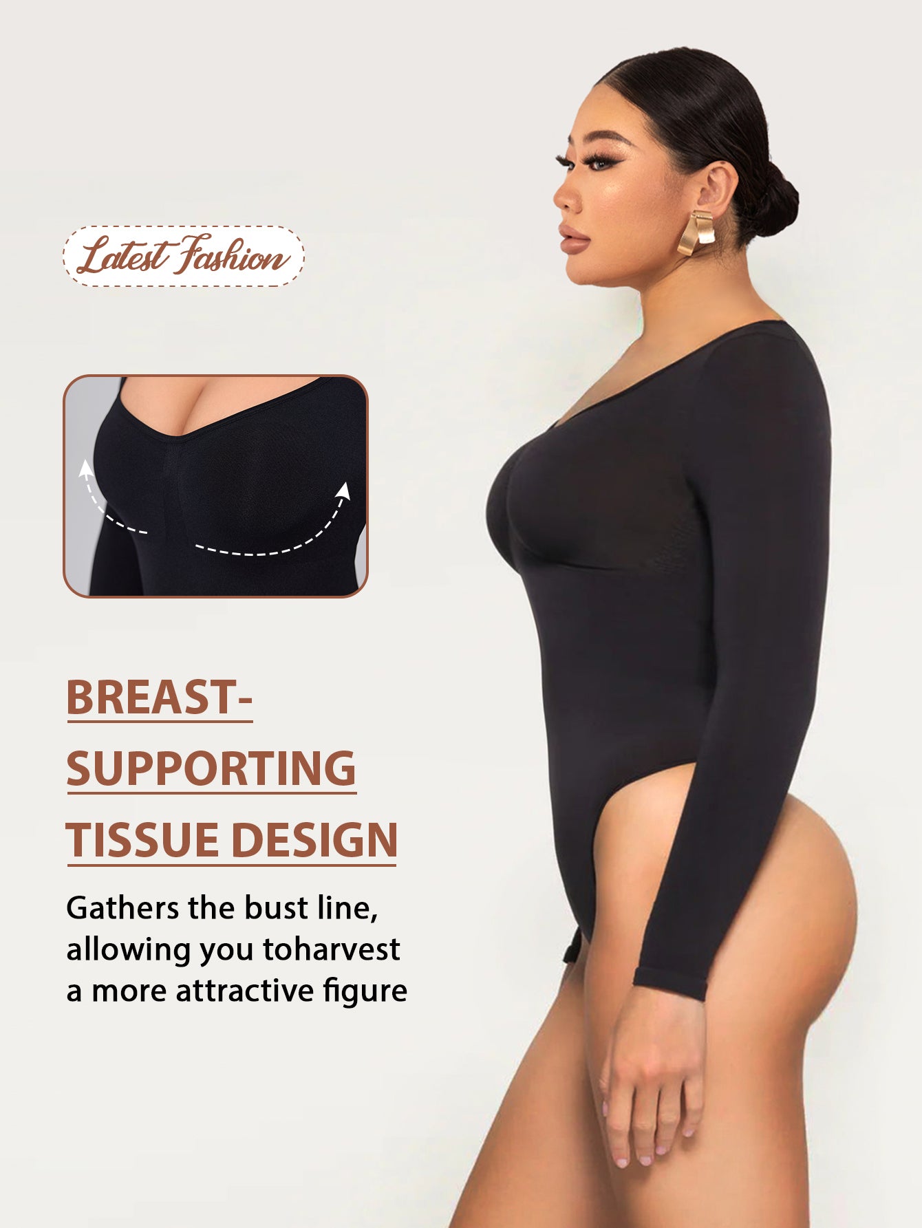 Long Sleeve Shapewear Bodysuit Tummy Control Slimming Body Suit for Womens