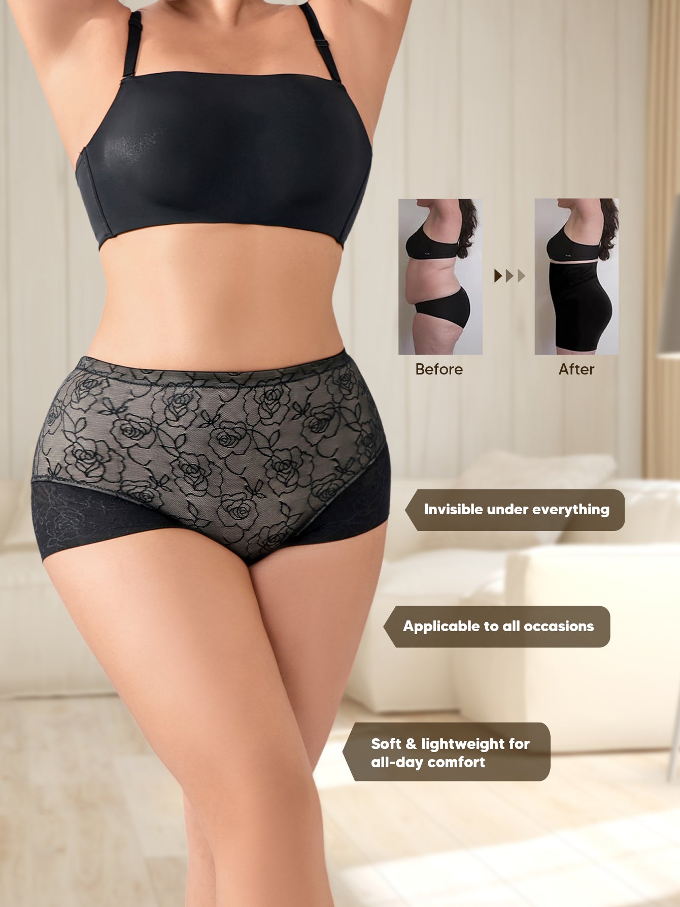 Tummy Control Underwear Shapewear for Women Light Control Brief with Lace Fajas
