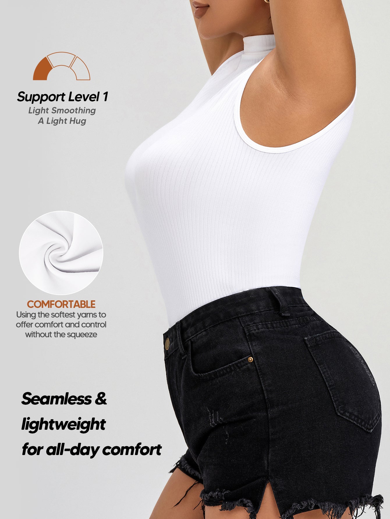 Women Seamless Mock Turtle Neck Slim Fitted Tank Tops Basic T Shirts