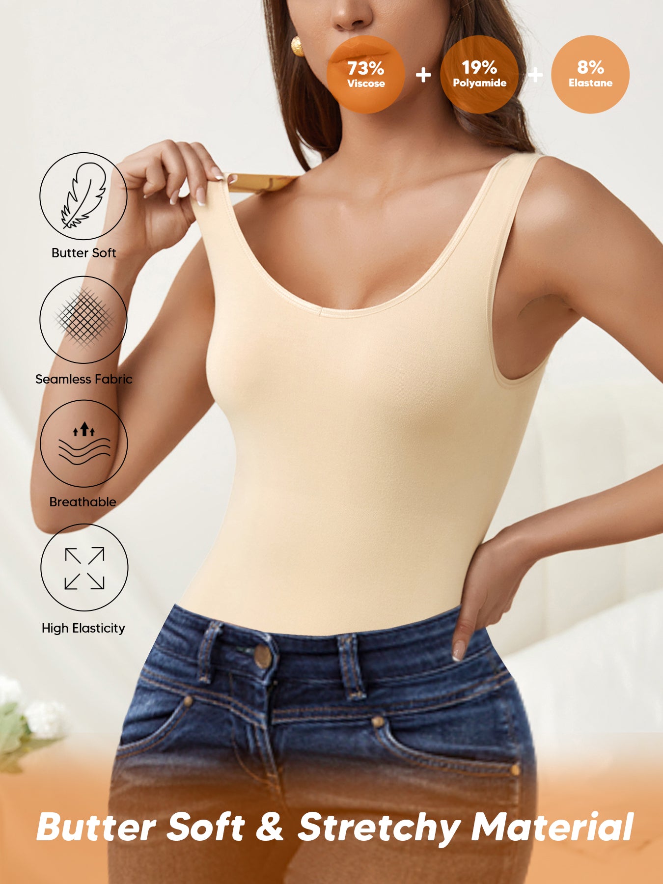 Essentials Women's Slim-Fit Tank Tops Seamless Compression Body Shaper Camisole